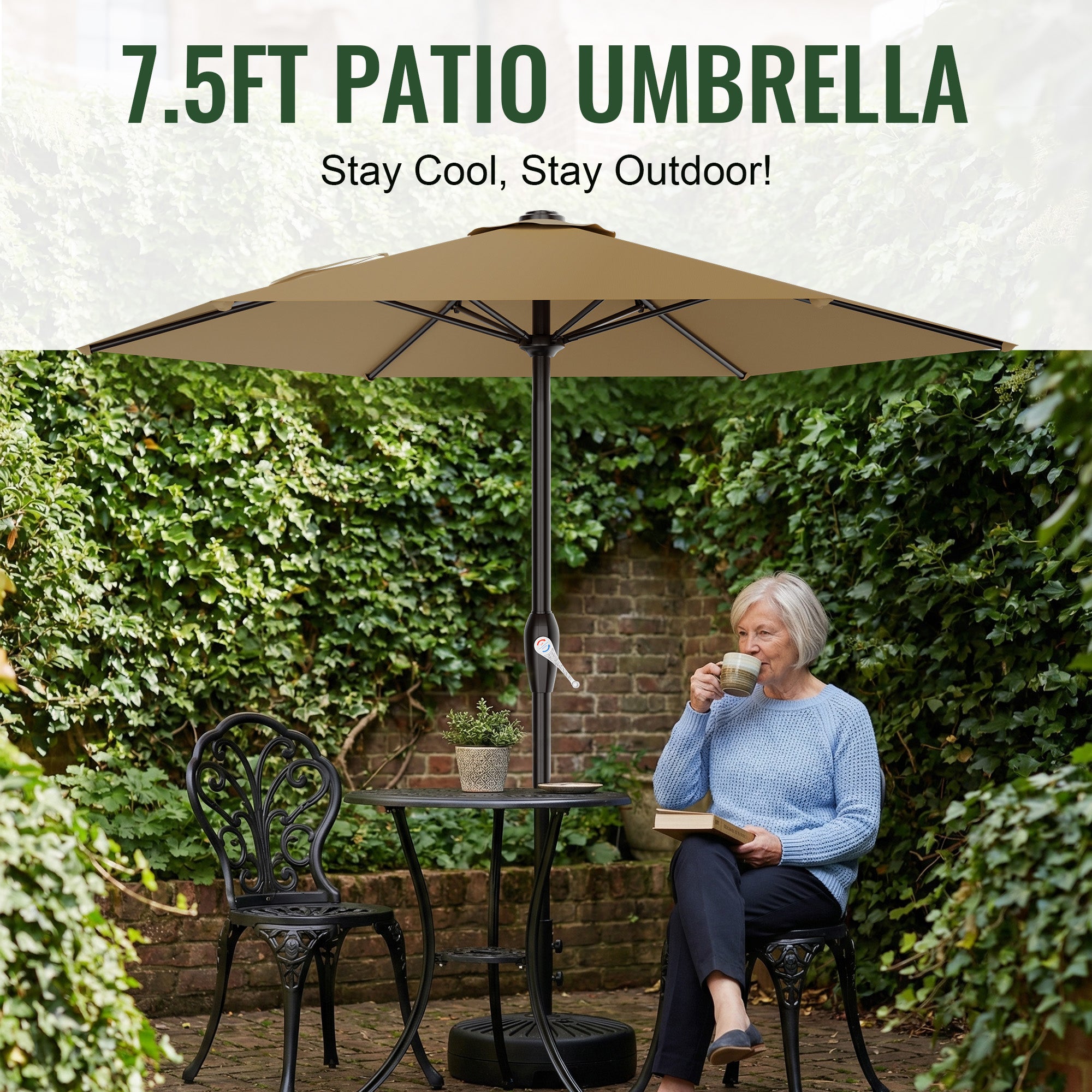 Easthome 7.5' Patio Umbrella Outdoor Table Market Umbrella with Smooth Crank handle, 6 Ribs, Backyard, Poolside, Garden
