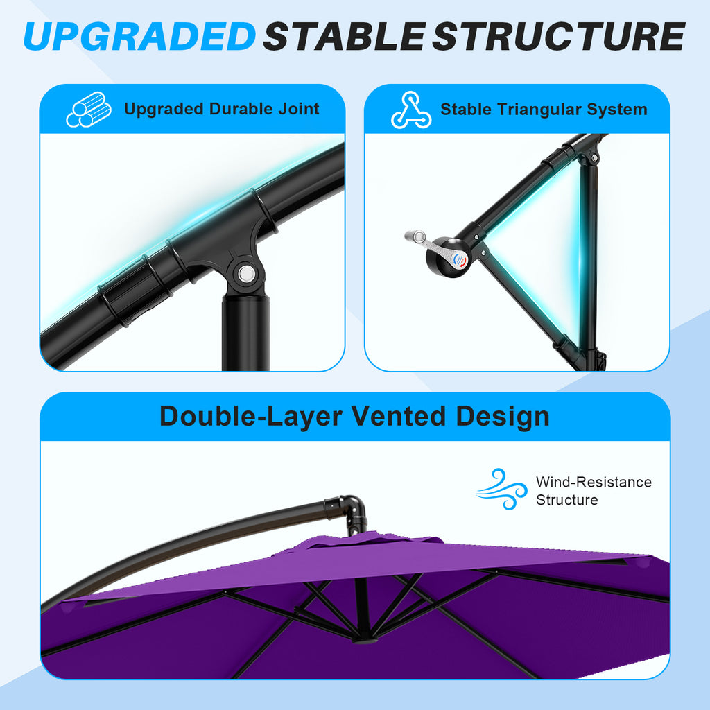 Easthome 10ft Offset Hanging Market Patio Umbrella for Backyard, Poolside, Lawn and Garden w/Easy Tilt Adjustment, Polyester Shade, 6 Ribs