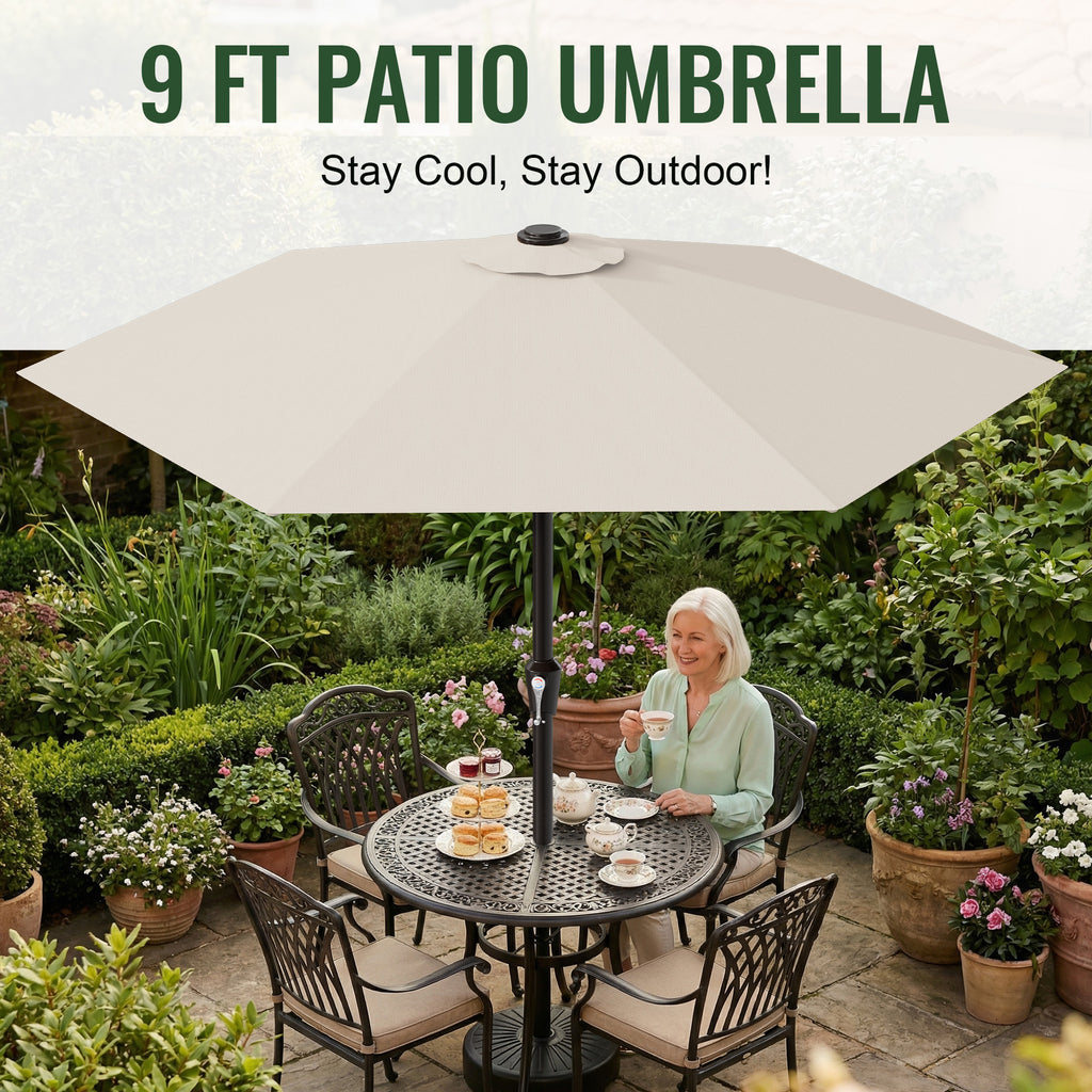 Easthome 9ft Patio Umbrella with Crank Lift System & 6 Sturdy Ribs Waterproof, Patio Table Umbrella Perfect for Poolside, Terrace, Beach and Outdoor Restaurant