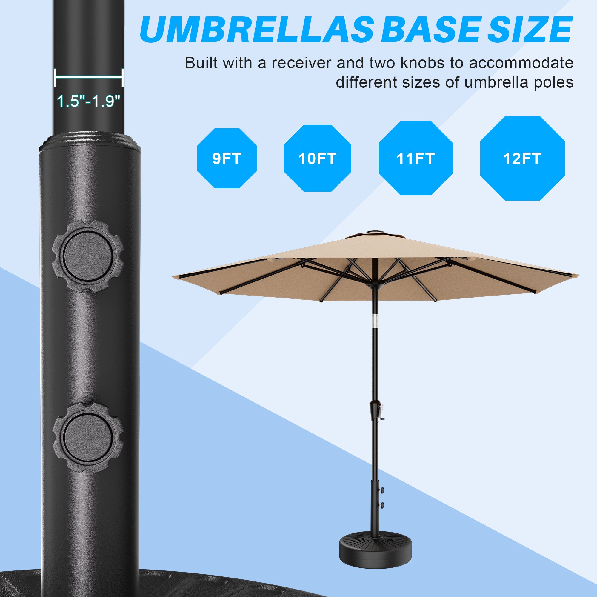 Easthome Heavy Duty Fillable Patio Umbrella Base with Dual-Lock System, Holds up to 81.5 lbs for 7-12FT Market Umbrella, Sand/Water Weighted Stand for Outdoor, Fits 1.5" & 1.9" Pole