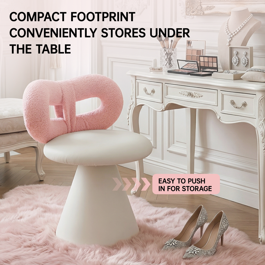 Easthome 360°Swivel Vanity Stool, Stain-Proof, Waterproof Round Bowtie Back Makeup Chair for Bedroom, Living Room, Vanity Room, Study