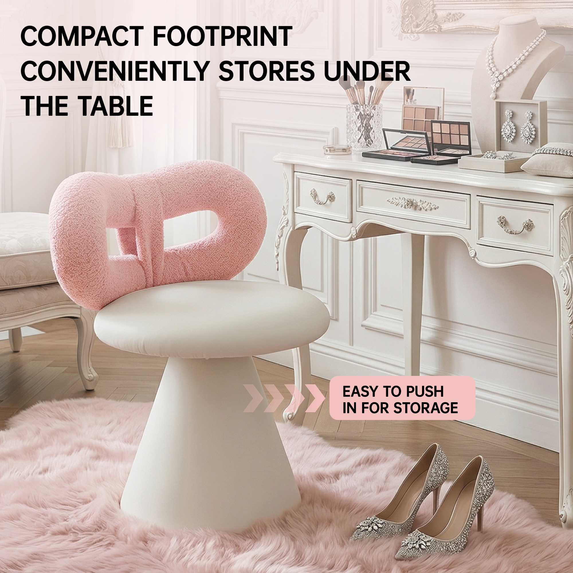 Easthome 360°Swivel Vanity Stool, Stain-Proof, Waterproof Round Bowtie Back Makeup Chair for Bedroom, Living Room, Vanity Room, Study