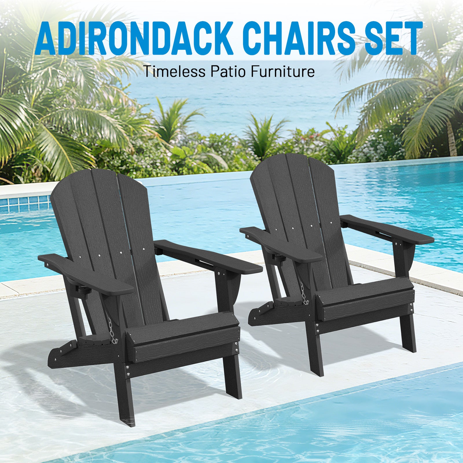 Easthome Adirondack Chair, HDPE All-Weather Outdoor Patio Lounge Chair with Cup Holder & 380lb Capacity for Deck, Garden, Poolside, Backyard