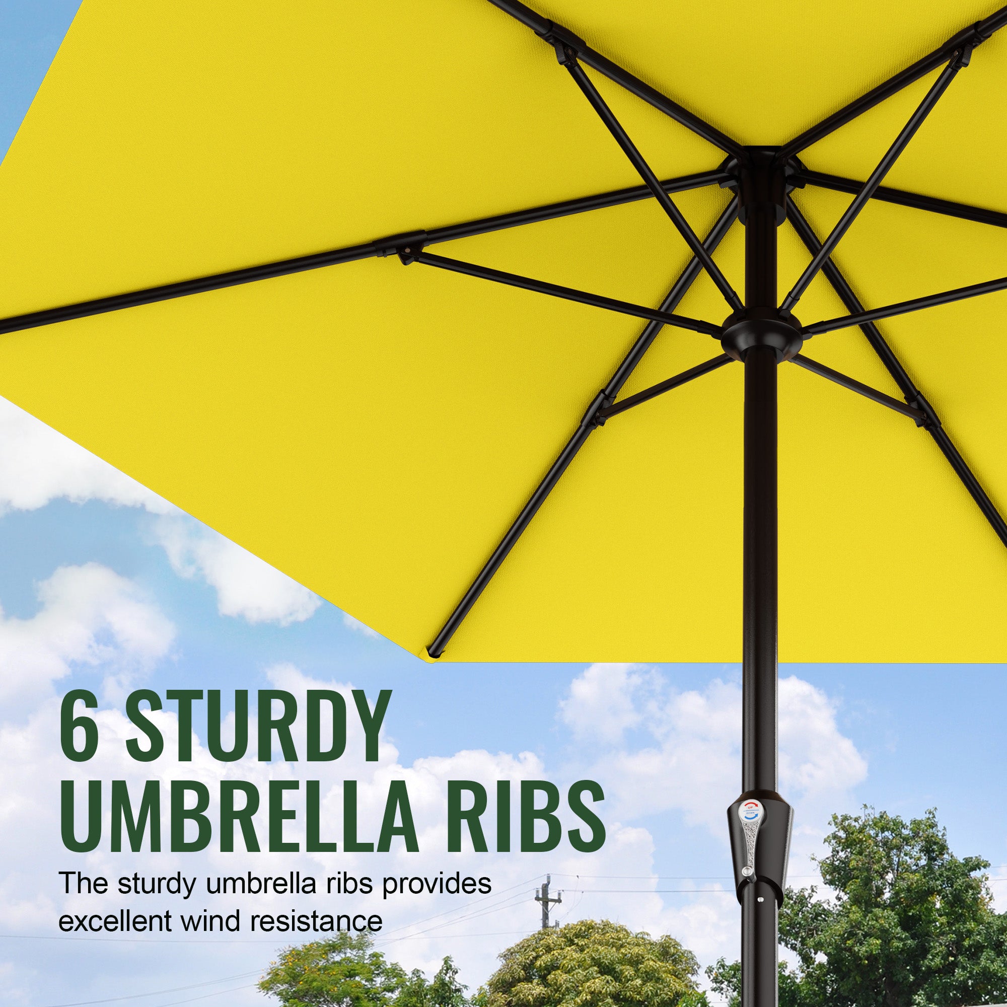 Easthome 9ft Patio Umbrella with Crank Lift System & 6 Sturdy Ribs Waterproof, Patio Table Umbrella Perfect for Poolside, Terrace, Beach and Outdoor Restaurant