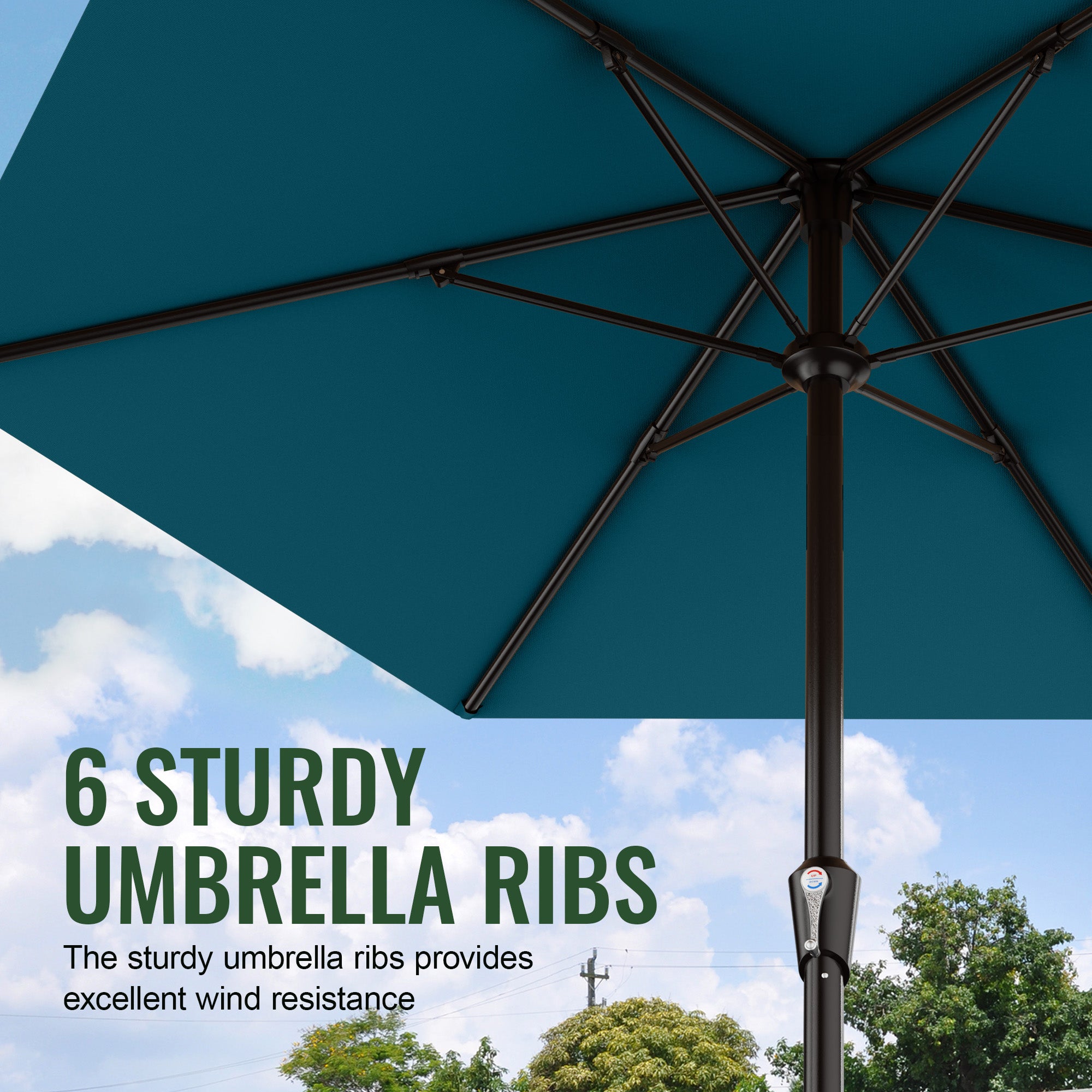 Easthome 9ft Patio Umbrella with Crank Lift System & 6 Sturdy Ribs Waterproof, Patio Table Umbrella Perfect for Poolside, Terrace, Beach and Outdoor Restaurant