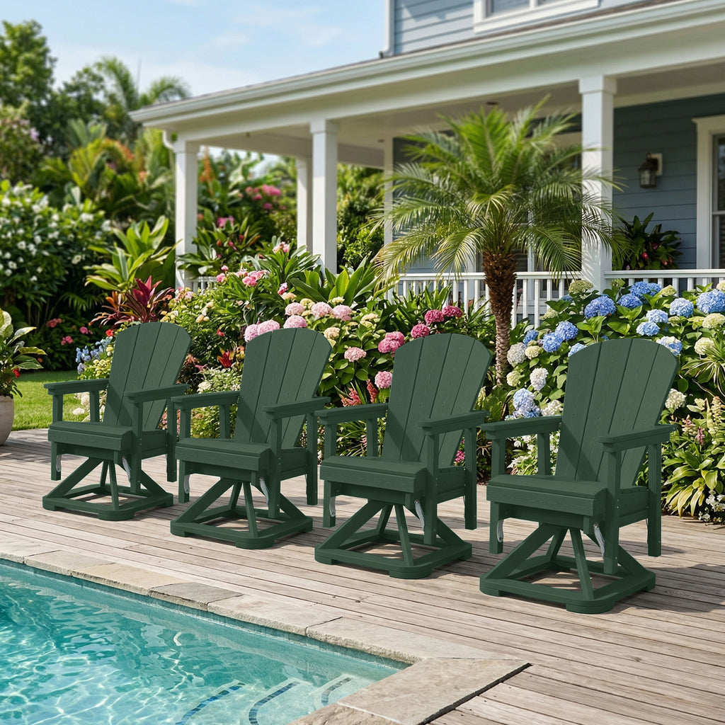 Easthome 360°Swivel Glider Adirondack Chair All-Weather HDPE Outdoor Rocking Chair with Ergonomic Backrest, Outdoor Swivel Rocker for Patio, Porch & Deck