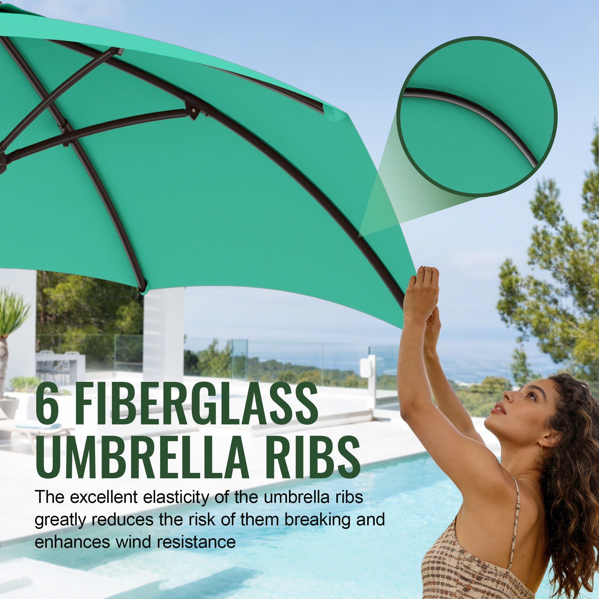 Easthome 7.5' Patio Umbrella Outdoor Table Market Umbrella with Smooth Crank handle, 6 Ribs, Backyard, Poolside, Garden