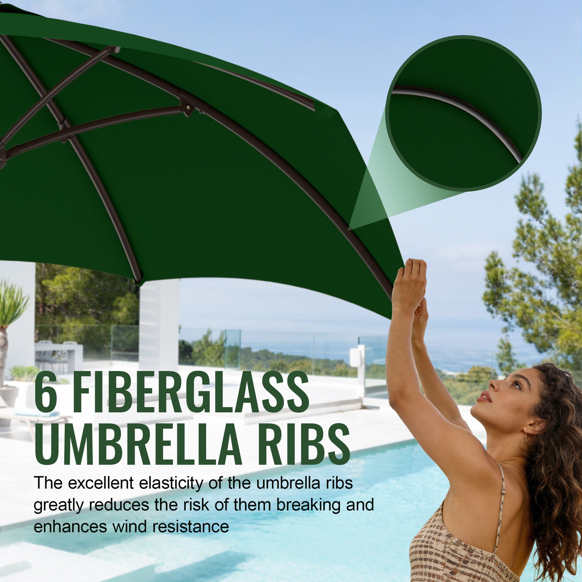 Easthome 7.5' Patio Umbrella Outdoor Table Market Umbrella with Smooth Crank handle, 6 Ribs, Backyard, Poolside, Garden