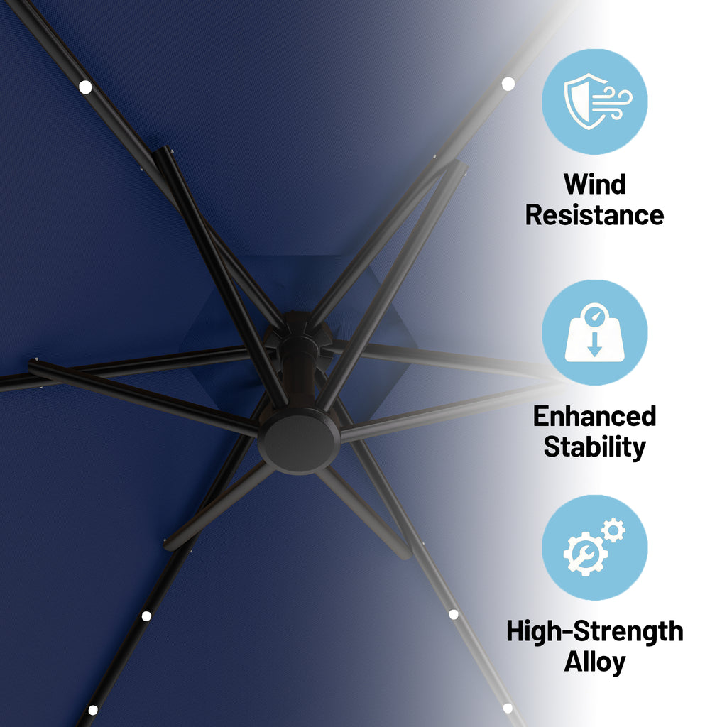 Easthome 10ft Solar LED Offset Hanging Market Patio Umbrella for Backyard, Poolside, Lawn and Garden w/Easy Tilt Adjustment, Polyester Shade, 6 Ribs