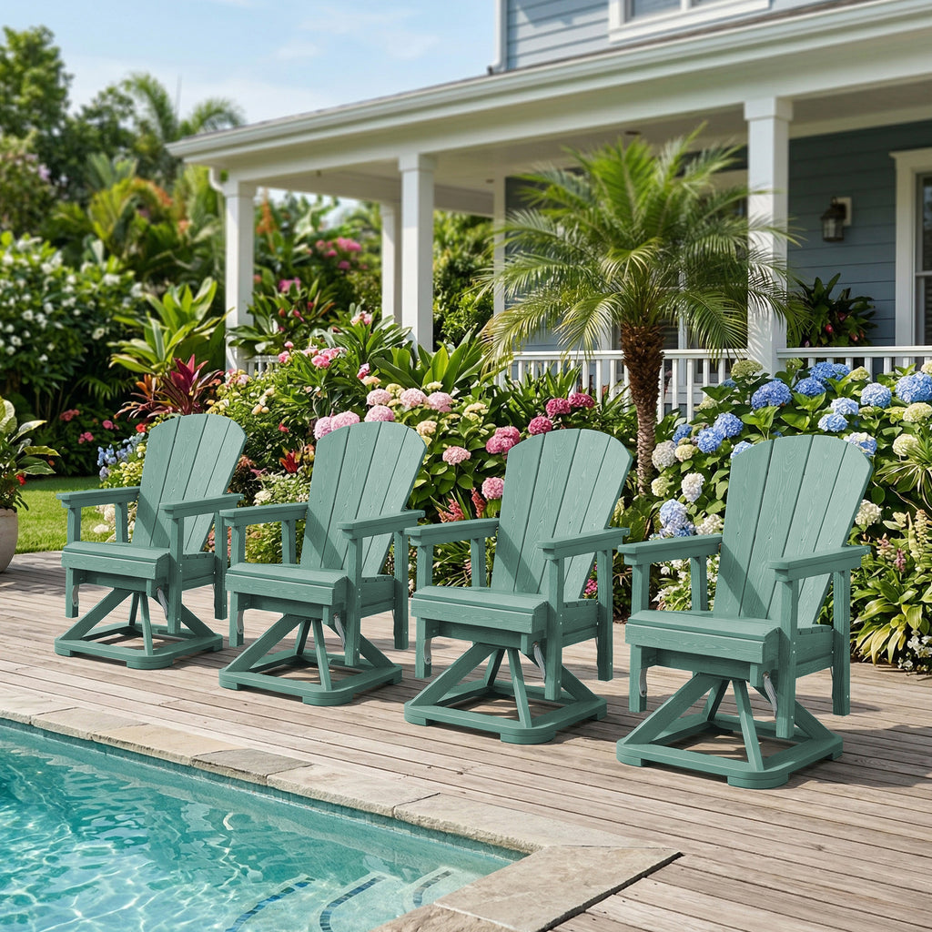 Easthome 360°Swivel Glider Adirondack Chair All-Weather HDPE Outdoor Rocking Chair with Ergonomic Backrest, Outdoor Swivel Rocker for Patio, Porch & Deck