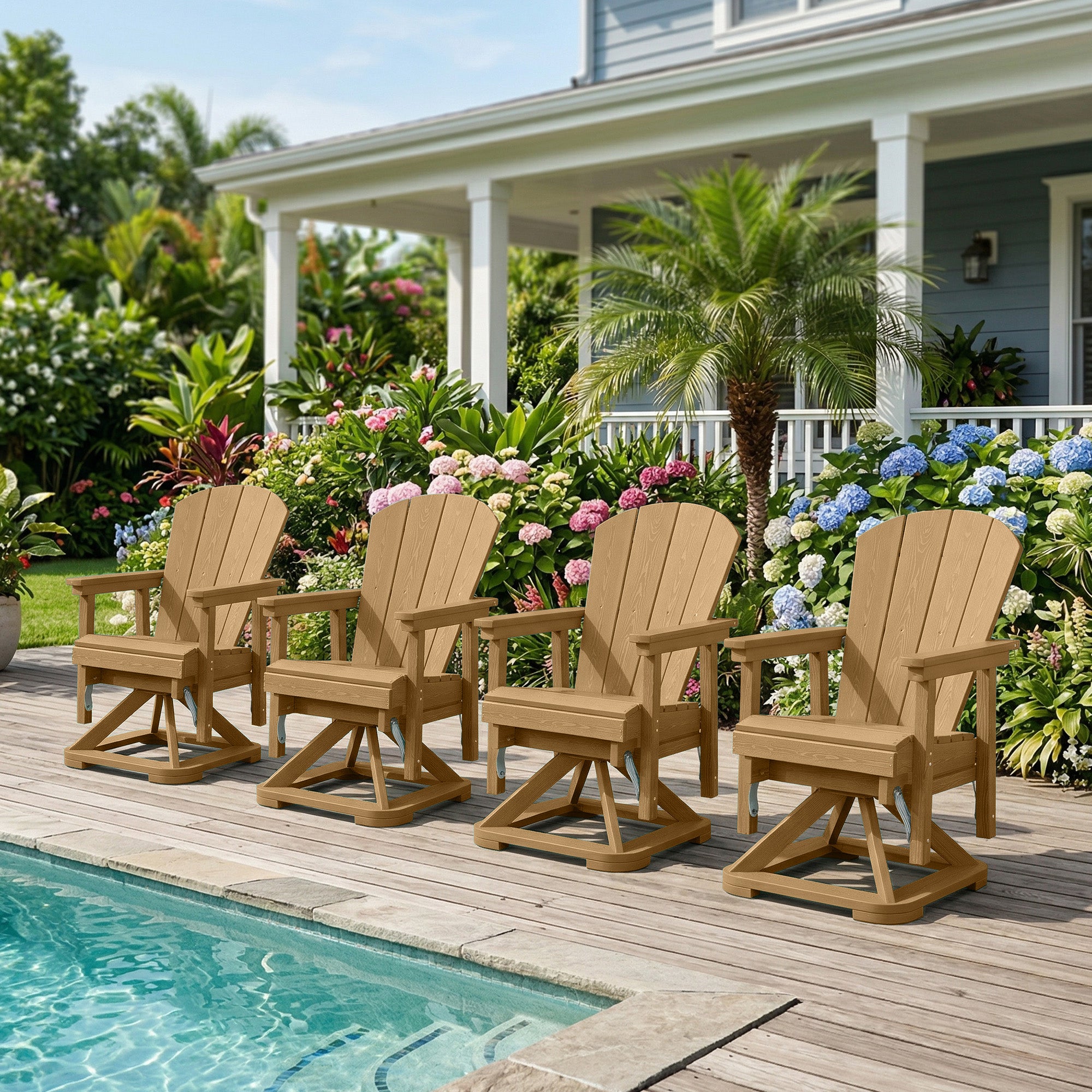 Easthome 360°Swivel Glider Adirondack Chair All-Weather HDPE Outdoor Rocking Chair with Ergonomic Backrest, Outdoor Swivel Rocker for Patio, Porch & Deck