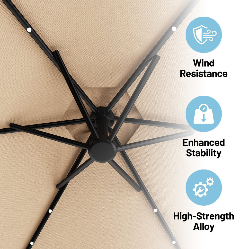 Easthome 10ft Solar LED Offset Hanging Market Patio Umbrella for Backyard, Poolside, Lawn and Garden w/Easy Tilt Adjustment, Polyester Shade, 6 Ribs