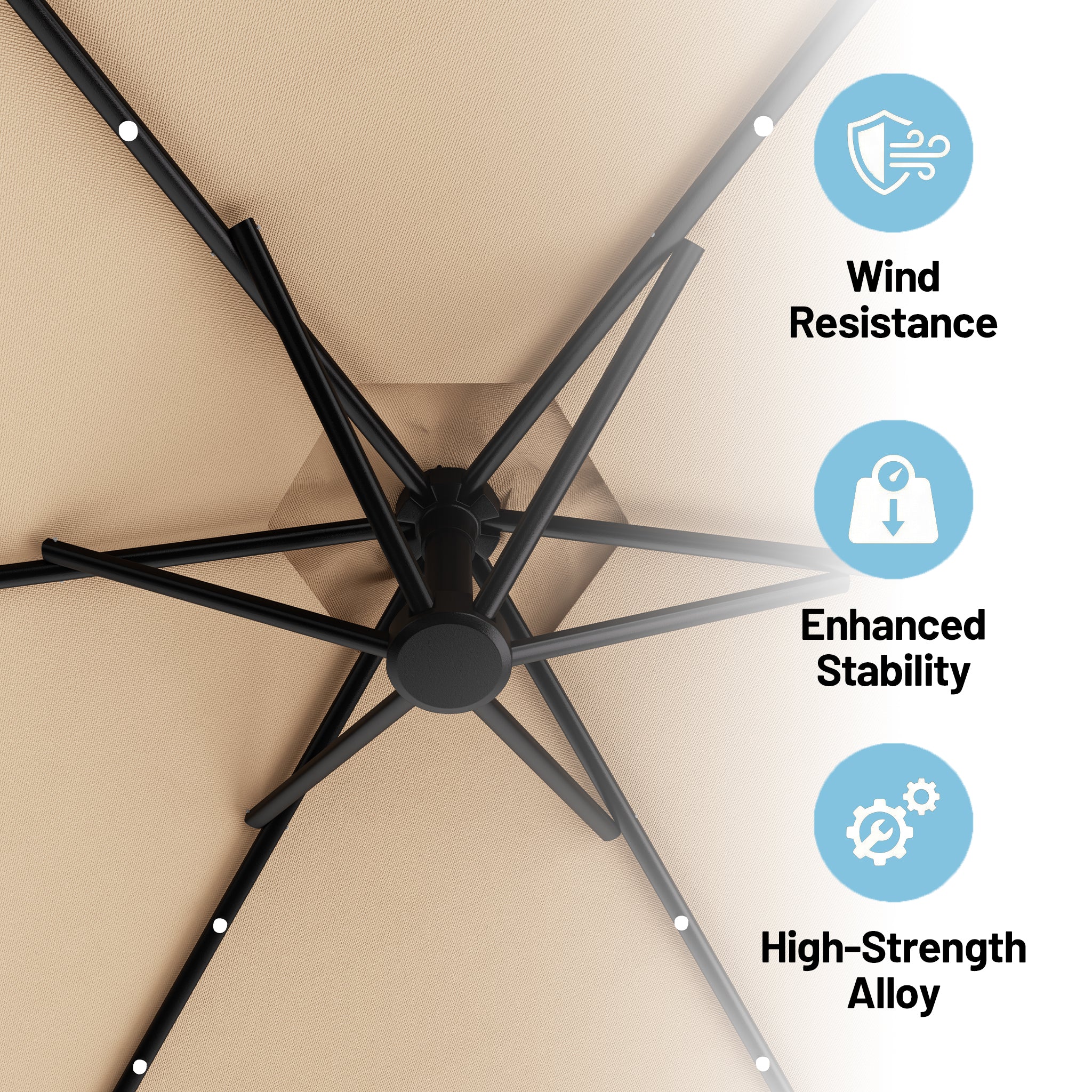 Easthome 10ft Solar LED Offset Hanging Market Patio Umbrella for Backyard, Poolside, Lawn and Garden w/Easy Tilt Adjustment, Polyester Shade, 6 Ribs