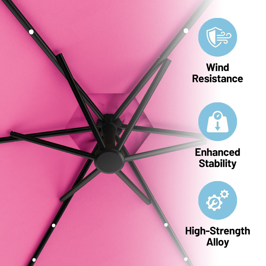 Easthome 10ft Solar LED Offset Hanging Market Patio Umbrella for Backyard, Poolside, Lawn and Garden w/Easy Tilt Adjustment, Polyester Shade, 6 Ribs