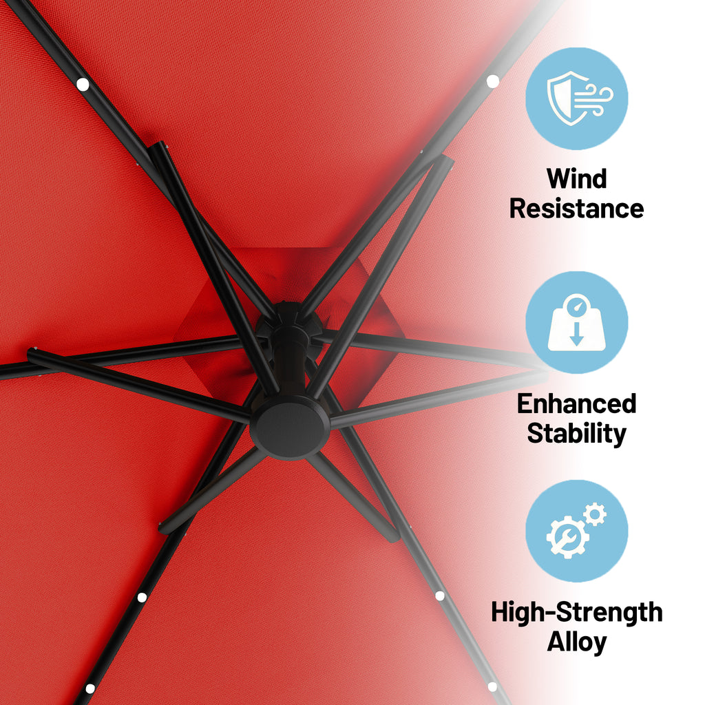 Easthome 10ft Solar LED Offset Hanging Market Patio Umbrella for Backyard, Poolside, Lawn and Garden w/Easy Tilt Adjustment, Polyester Shade, 6 Ribs