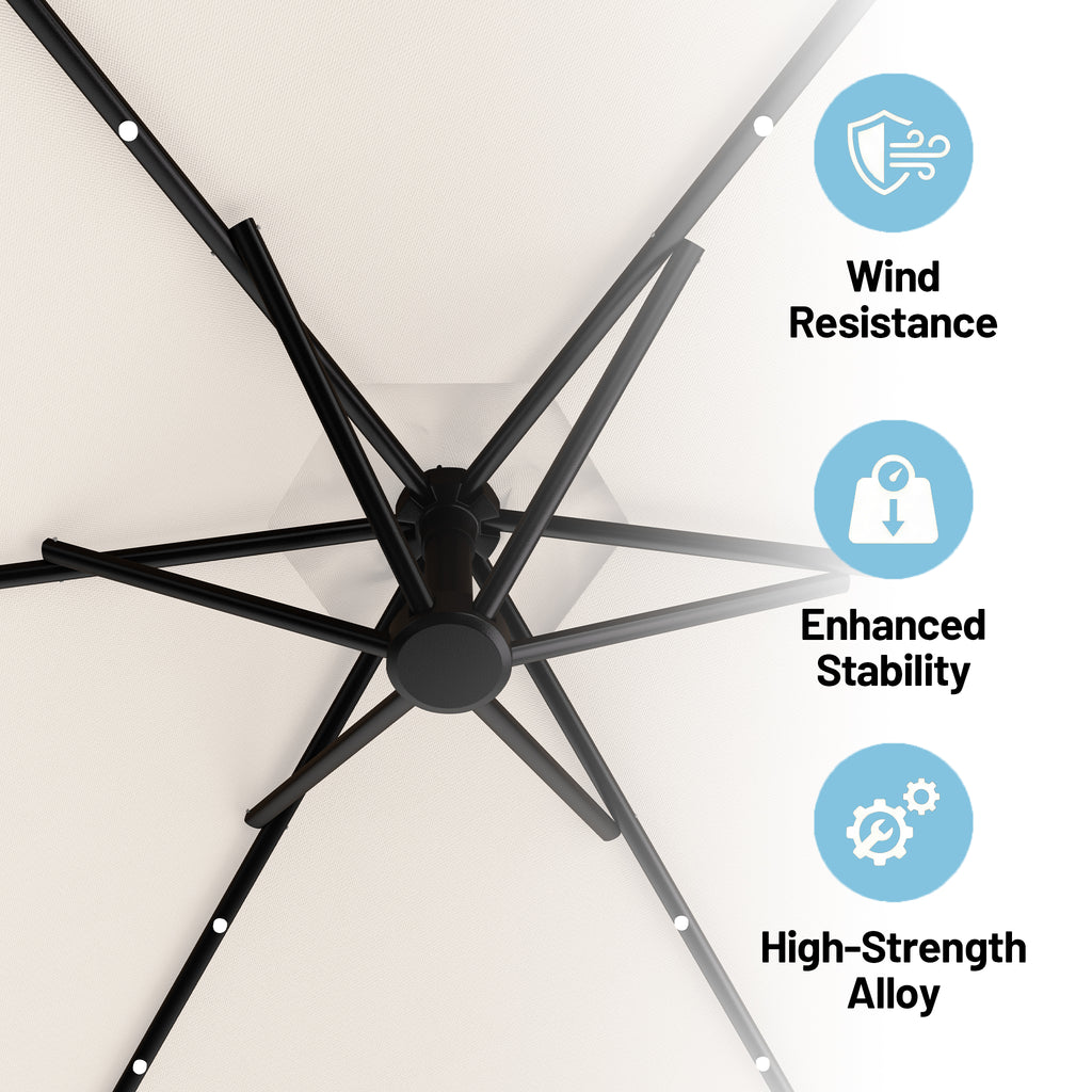 Easthome 10ft Solar LED Offset Hanging Market Patio Umbrella for Backyard, Poolside, Lawn and Garden w/Easy Tilt Adjustment, Polyester Shade, 6 Ribs