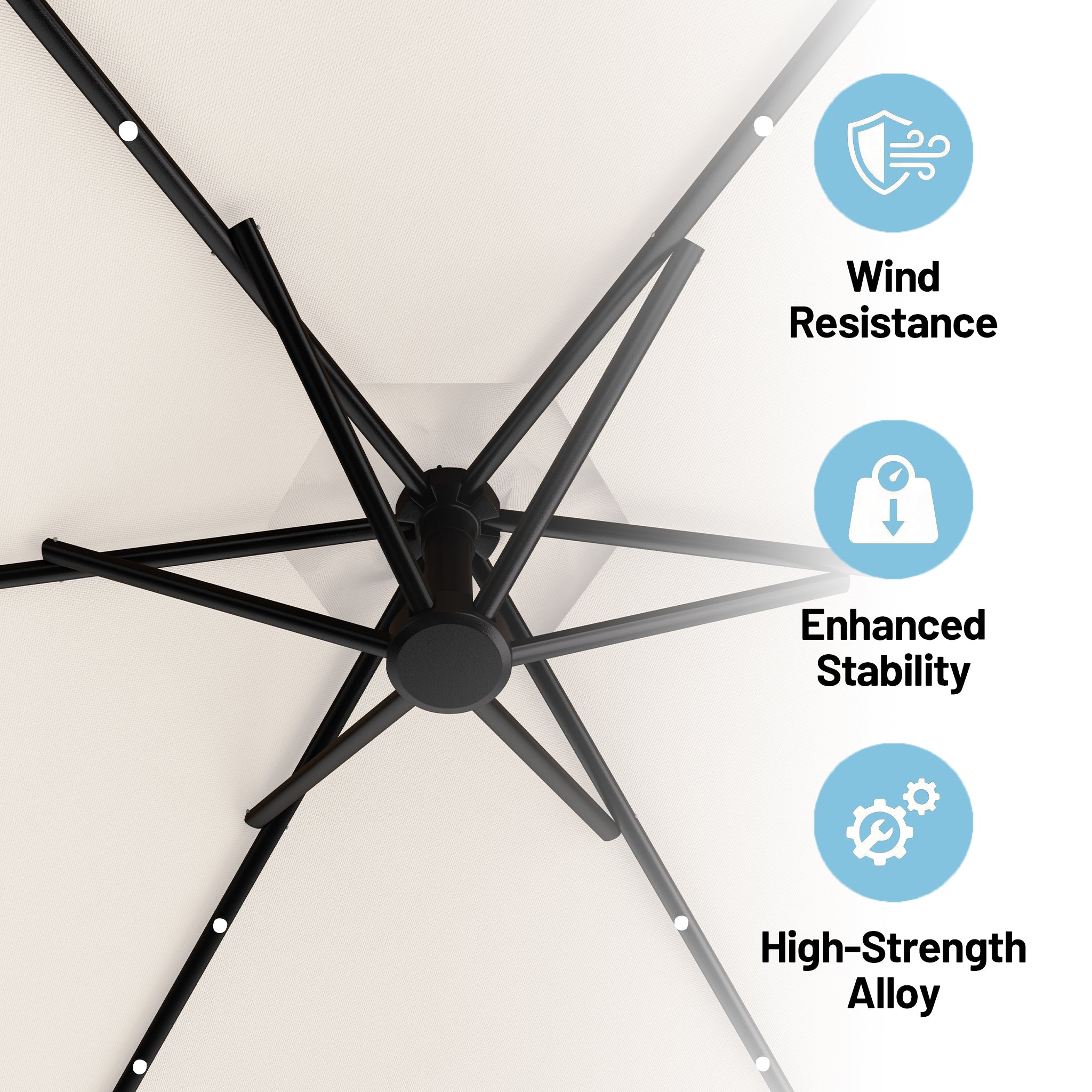 Easthome 10ft Solar LED Offset Hanging Market Patio Umbrella for Backyard, Poolside, Lawn and Garden w/Easy Tilt Adjustment, Polyester Shade, 6 Ribs