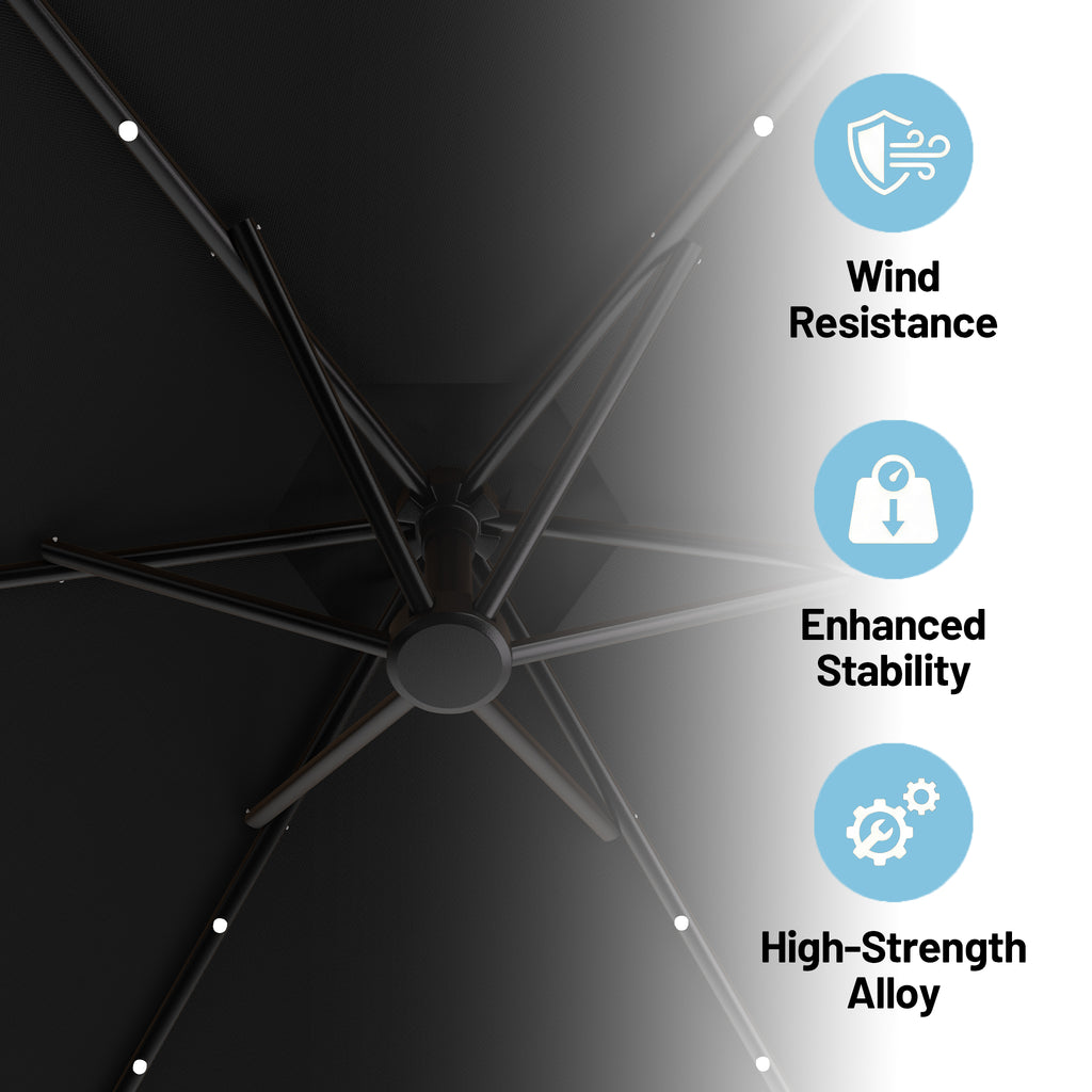 Easthome 10ft Solar LED Offset Hanging Market Patio Umbrella for Backyard, Poolside, Lawn and Garden w/Easy Tilt Adjustment, Polyester Shade, 6 Ribs