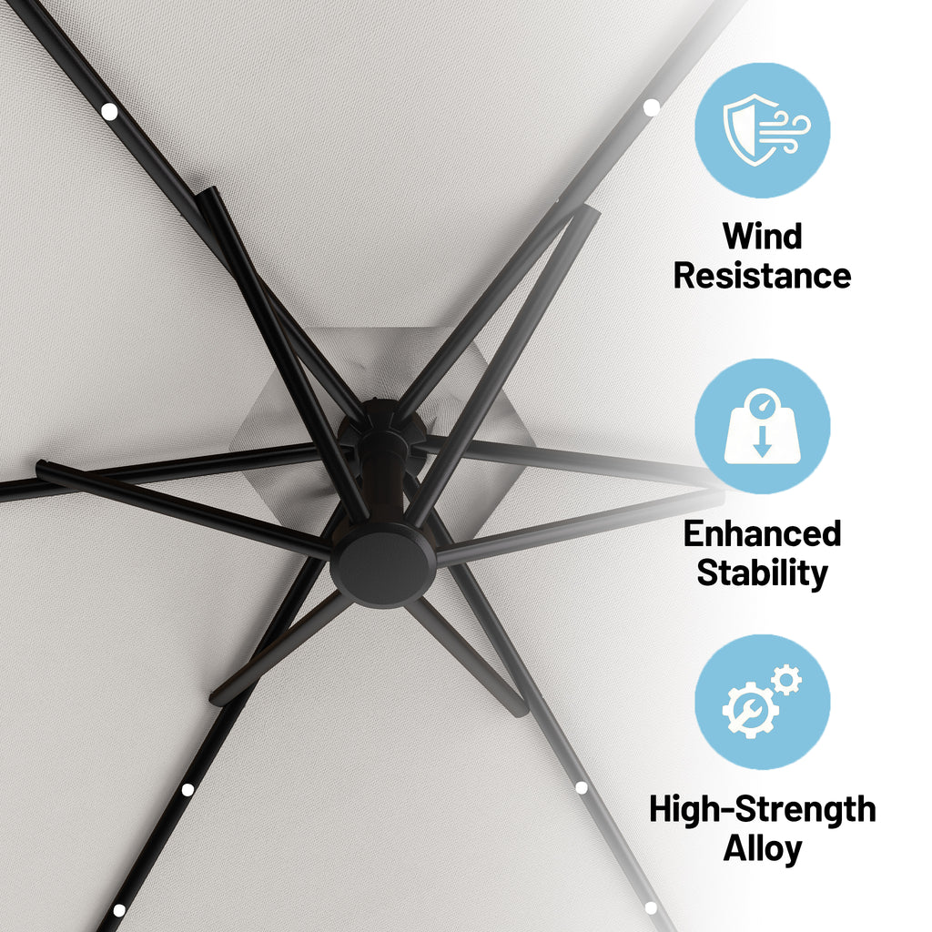 Easthome 10ft Solar LED Offset Hanging Market Patio Umbrella for Backyard, Poolside, Lawn and Garden w/Easy Tilt Adjustment, Polyester Shade, 6 Ribs