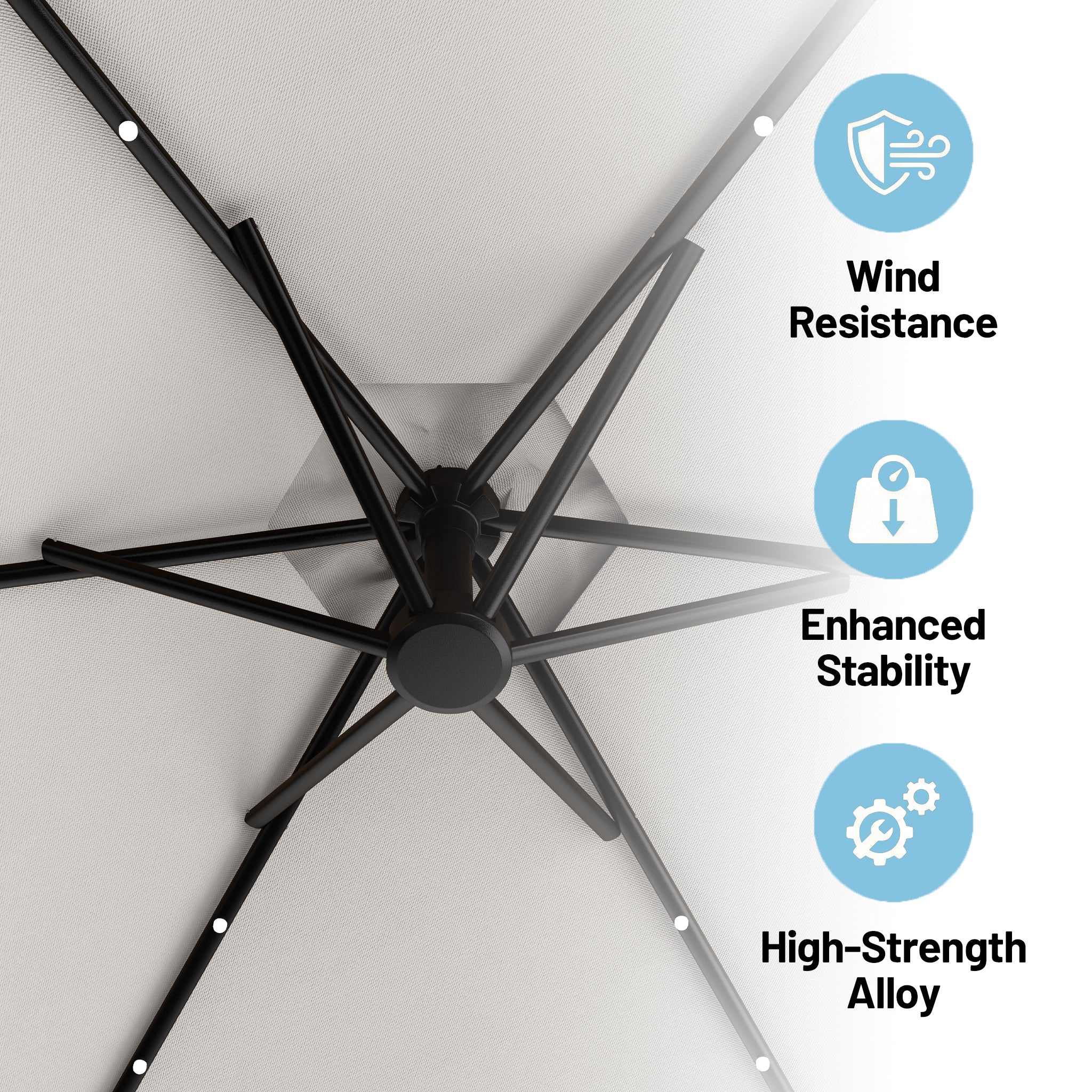 Easthome 10ft Solar LED Offset Hanging Market Patio Umbrella for Backyard, Poolside, Lawn and Garden w/Easy Tilt Adjustment, Polyester Shade, 6 Ribs