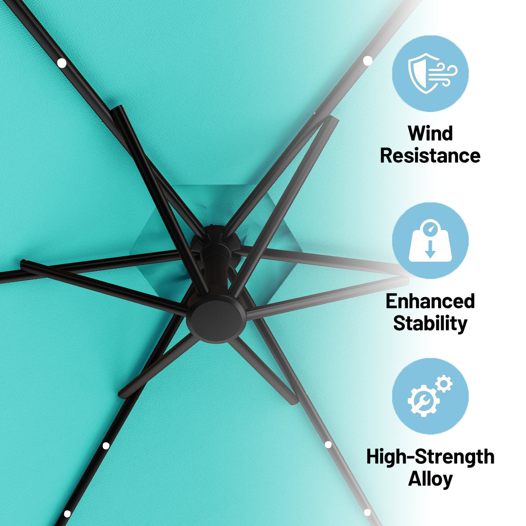 Easthome 10ft Solar LED Offset Hanging Market Patio Umbrella for Backyard, Poolside, Lawn and Garden w/Easy Tilt Adjustment, Polyester Shade, 6 Ribs