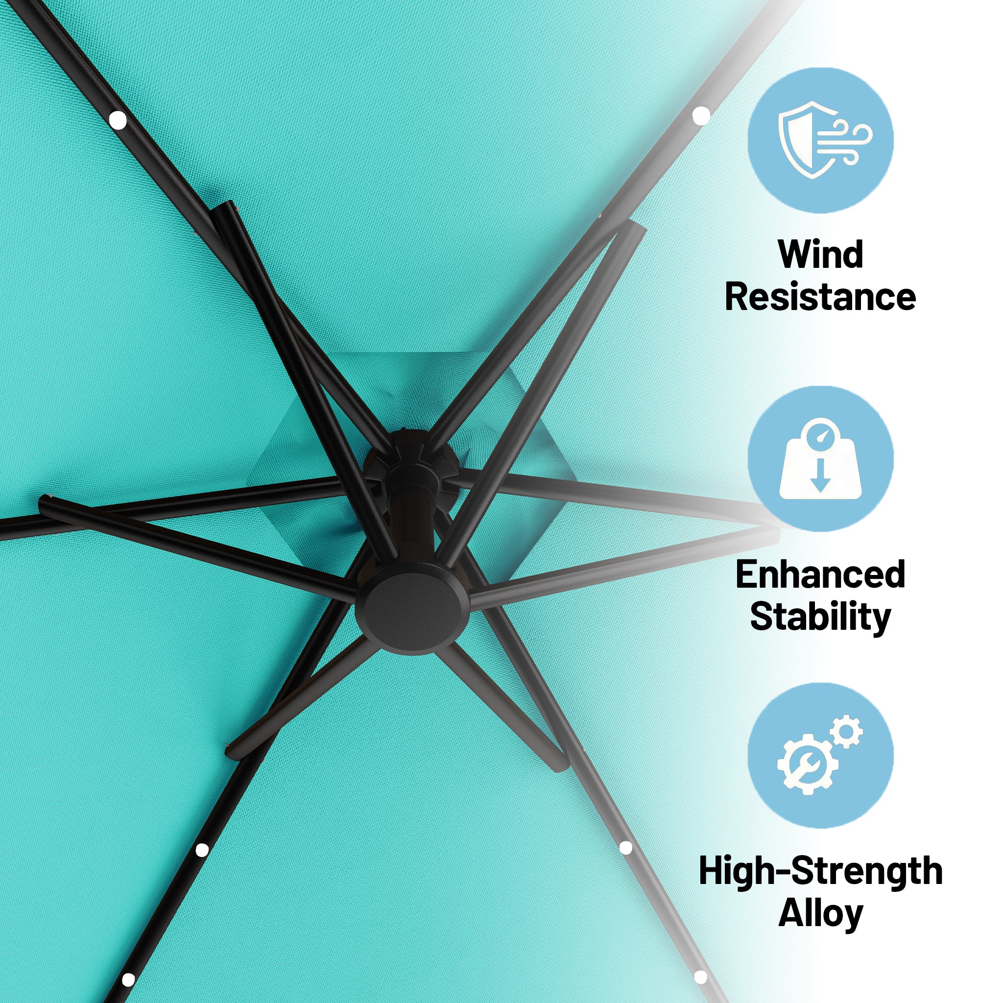 Easthome 10ft Solar LED Offset Hanging Market Patio Umbrella for Backyard, Poolside, Lawn and Garden w/Easy Tilt Adjustment, Polyester Shade, 6 Ribs