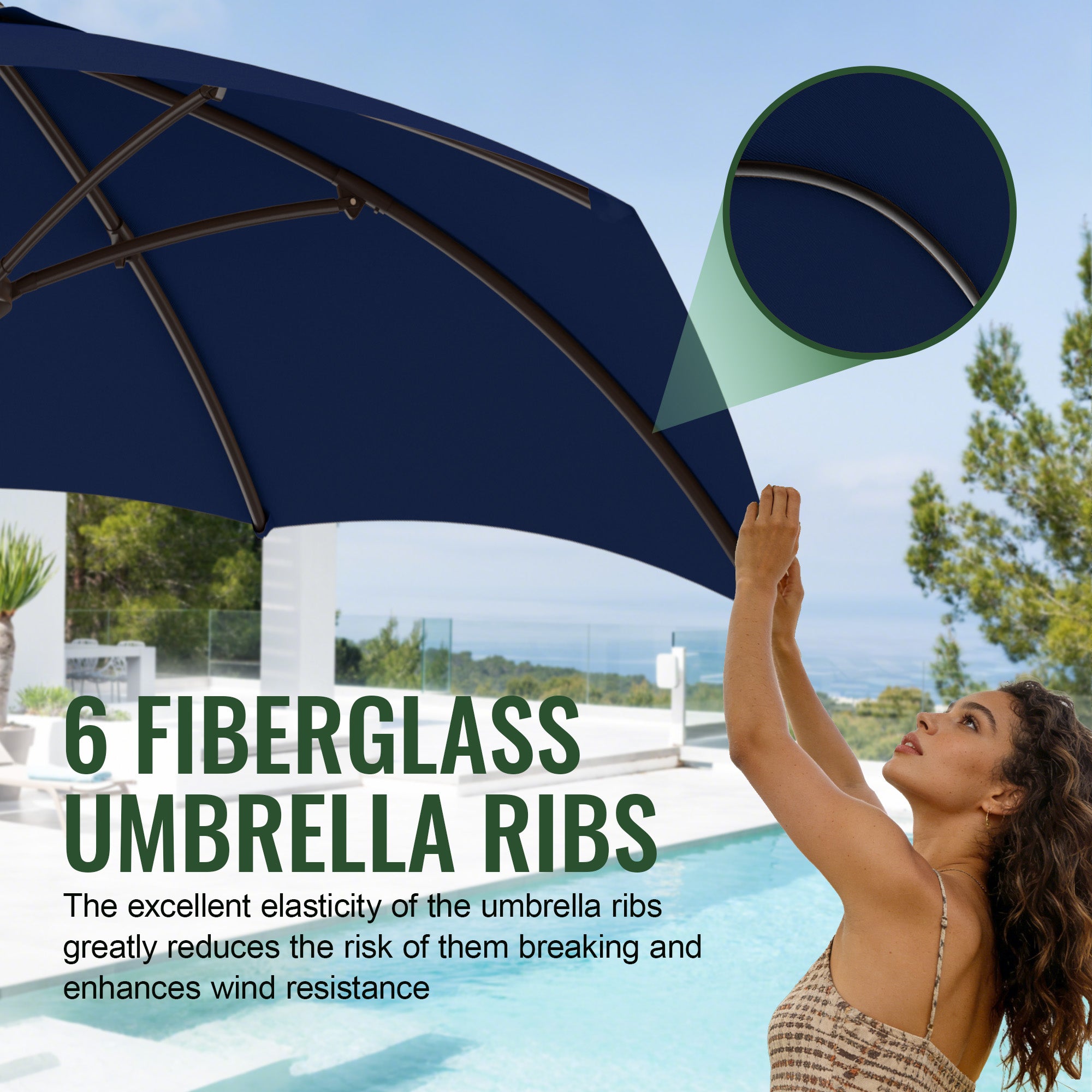 Easthome 7.5' Patio Umbrella Outdoor Table Market Umbrella with Smooth Crank handle, 6 Ribs, Backyard, Poolside, Garden