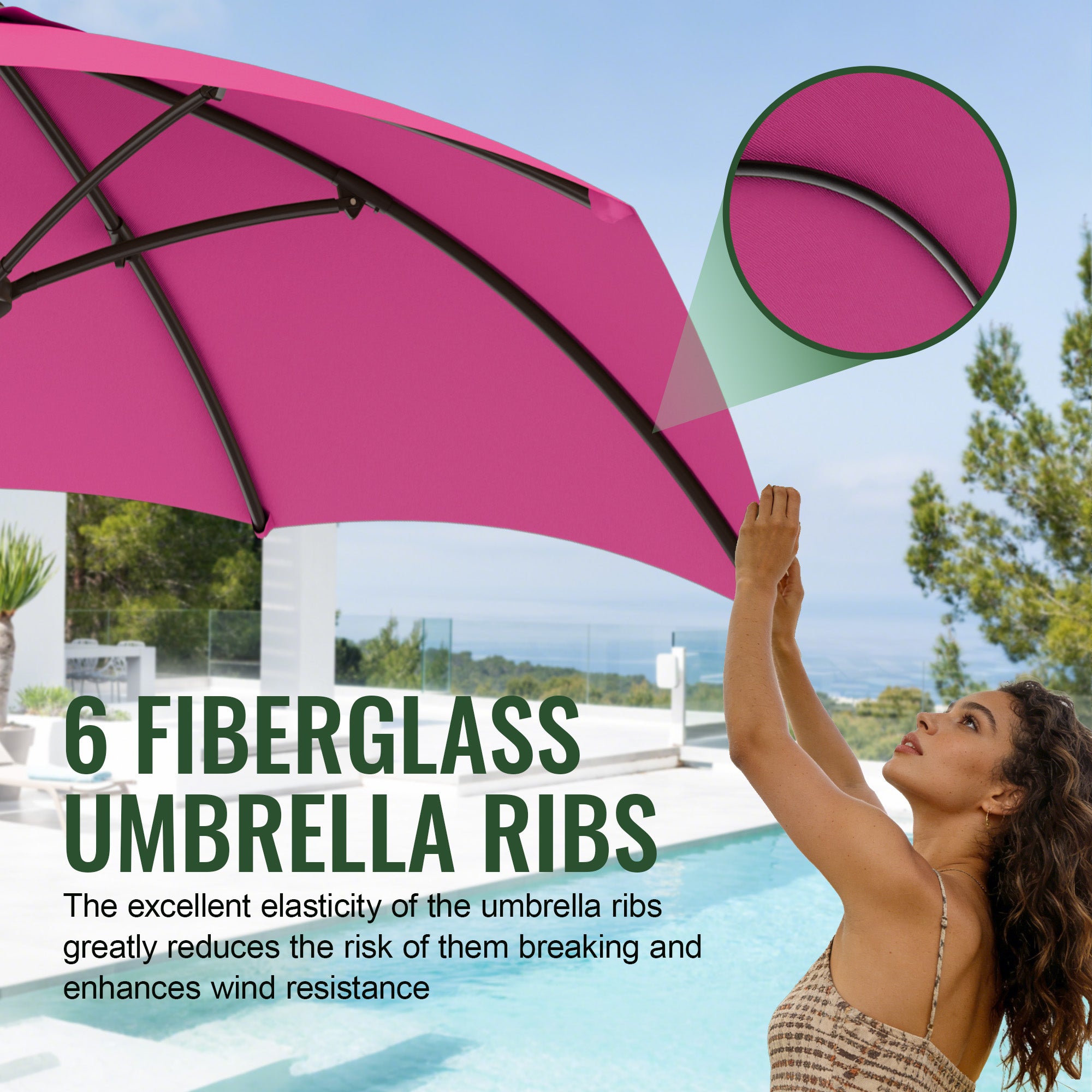 Easthome 7.5' Patio Umbrella Outdoor Table Market Umbrella with Smooth Crank handle, 6 Ribs, Backyard, Poolside, Garden