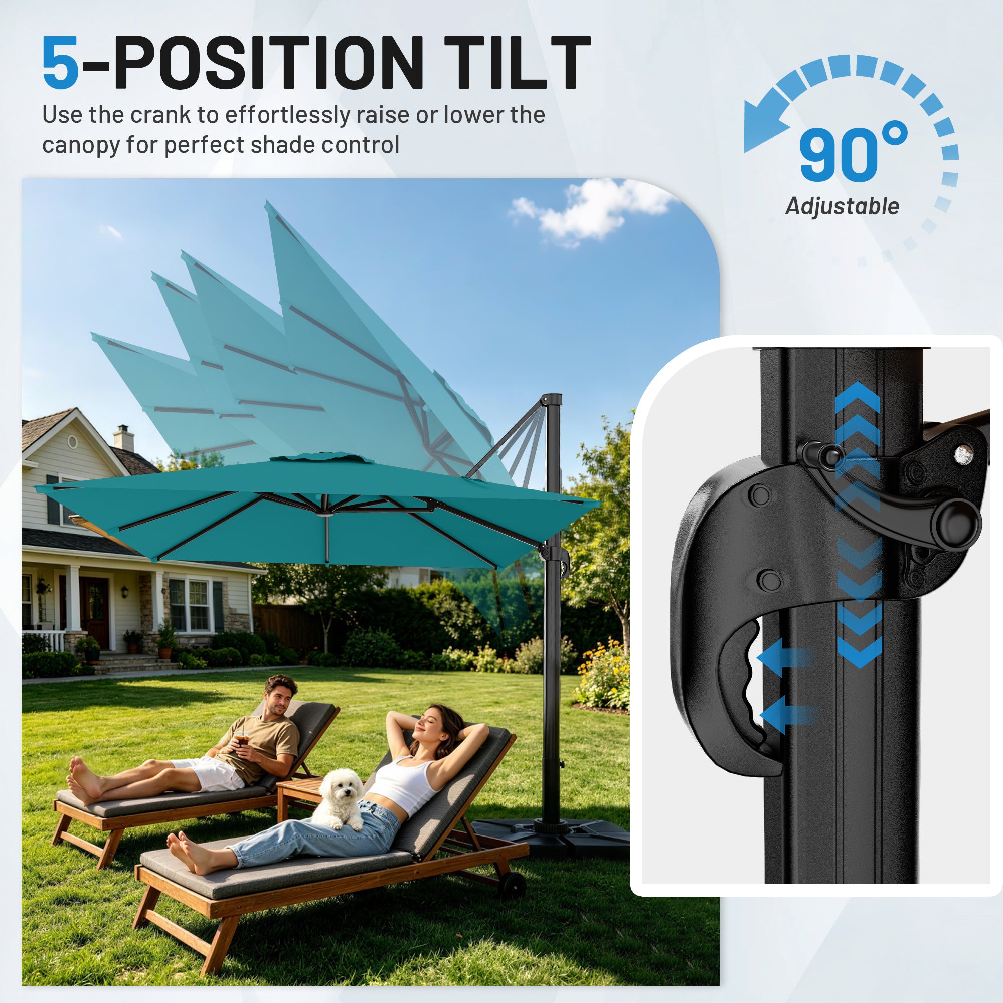 Easthome 10 × 10FT Square Cantilever Patio Umbrella, 360° Rotating Offset Umbrella with Crank, 8 ribs, Outdoor Hanging Roman Umbrella for Garden Deck Backyard