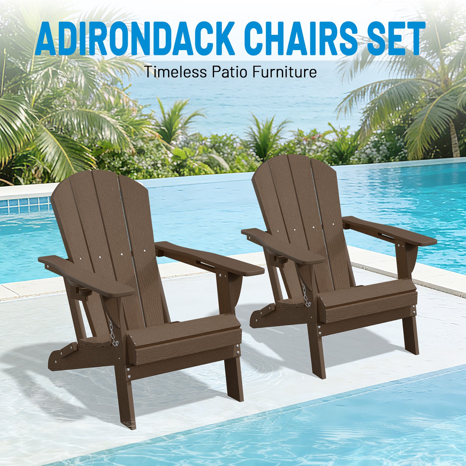 Easthome Adirondack Chair, HDPE All-Weather Outdoor Patio Lounge Chair with Cup Holder & 380lb Capacity for Deck, Garden, Poolside, Backyard