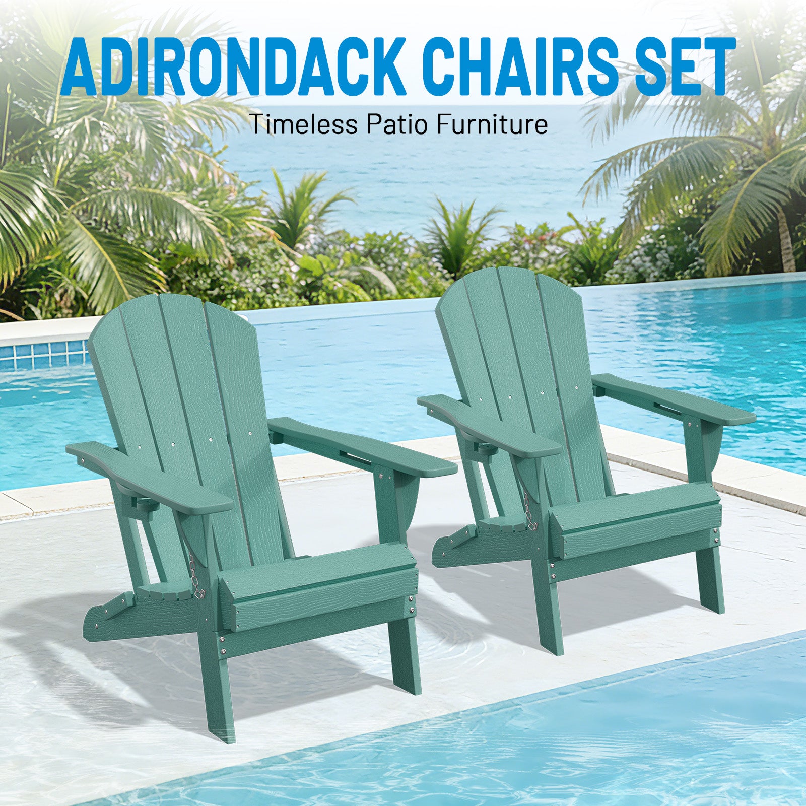 Easthome Adirondack Chair, HDPE All-Weather Outdoor Patio Lounge Chair with Cup Holder & 380lb Capacity for Deck, Garden, Poolside, Backyard