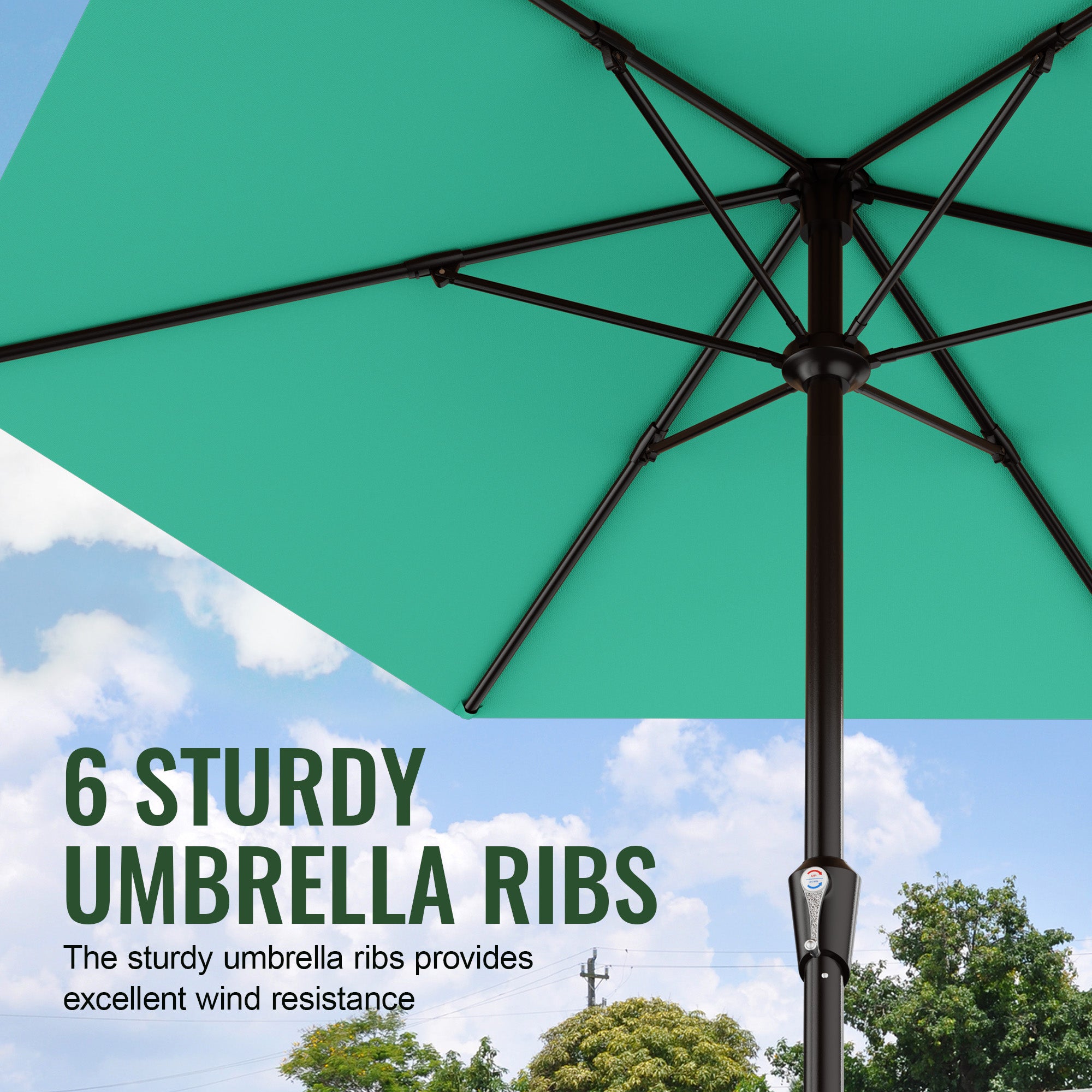 Easthome 9ft Patio Umbrella with Crank Lift System & 6 Sturdy Ribs Waterproof, Patio Table Umbrella Perfect for Poolside, Terrace, Beach and Outdoor Restaurant