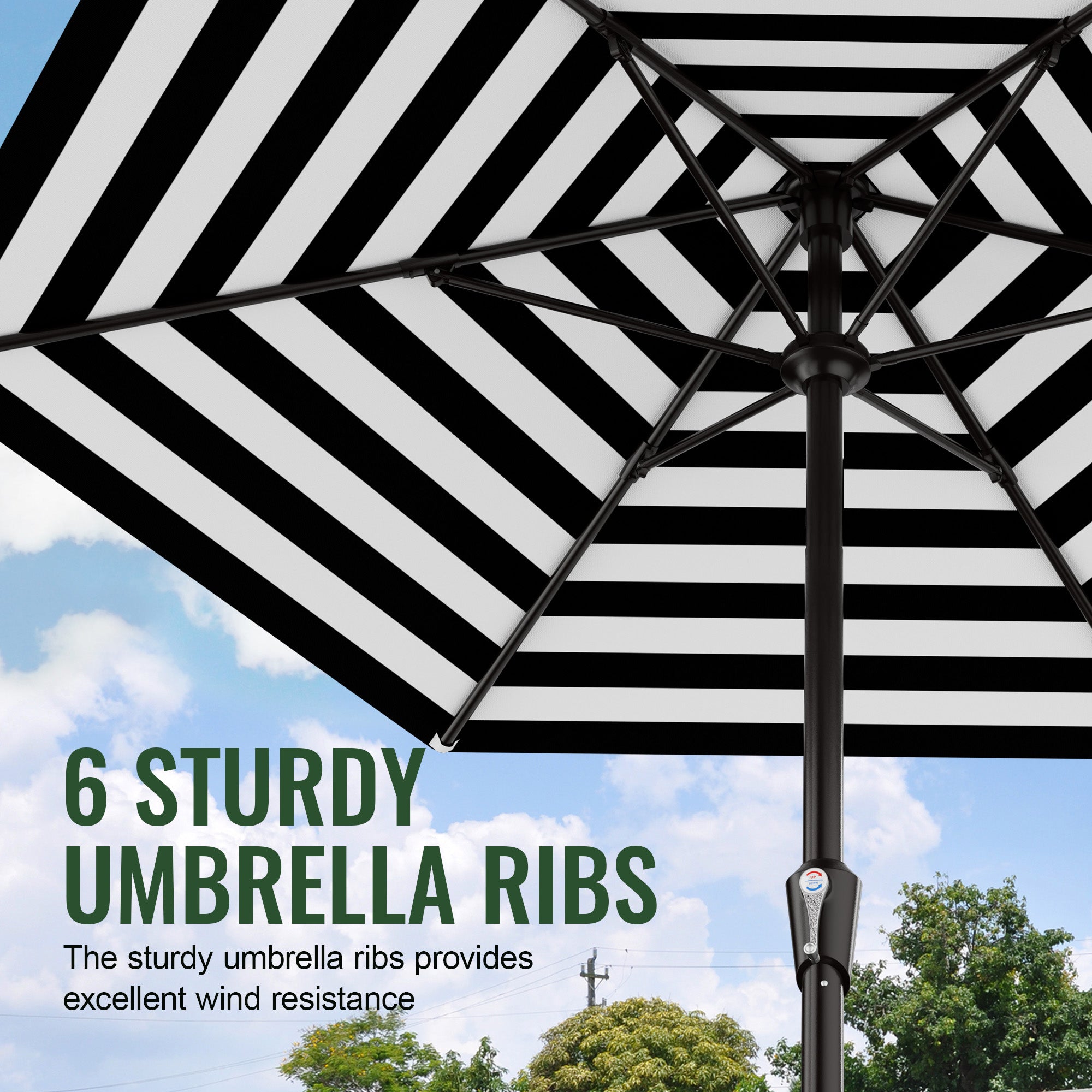 Easthome 9ft Patio Umbrella with Crank Lift System & 6 Sturdy Ribs Waterproof, Patio Table Umbrella Perfect for Poolside, Terrace, Beach and Outdoor Restaurant