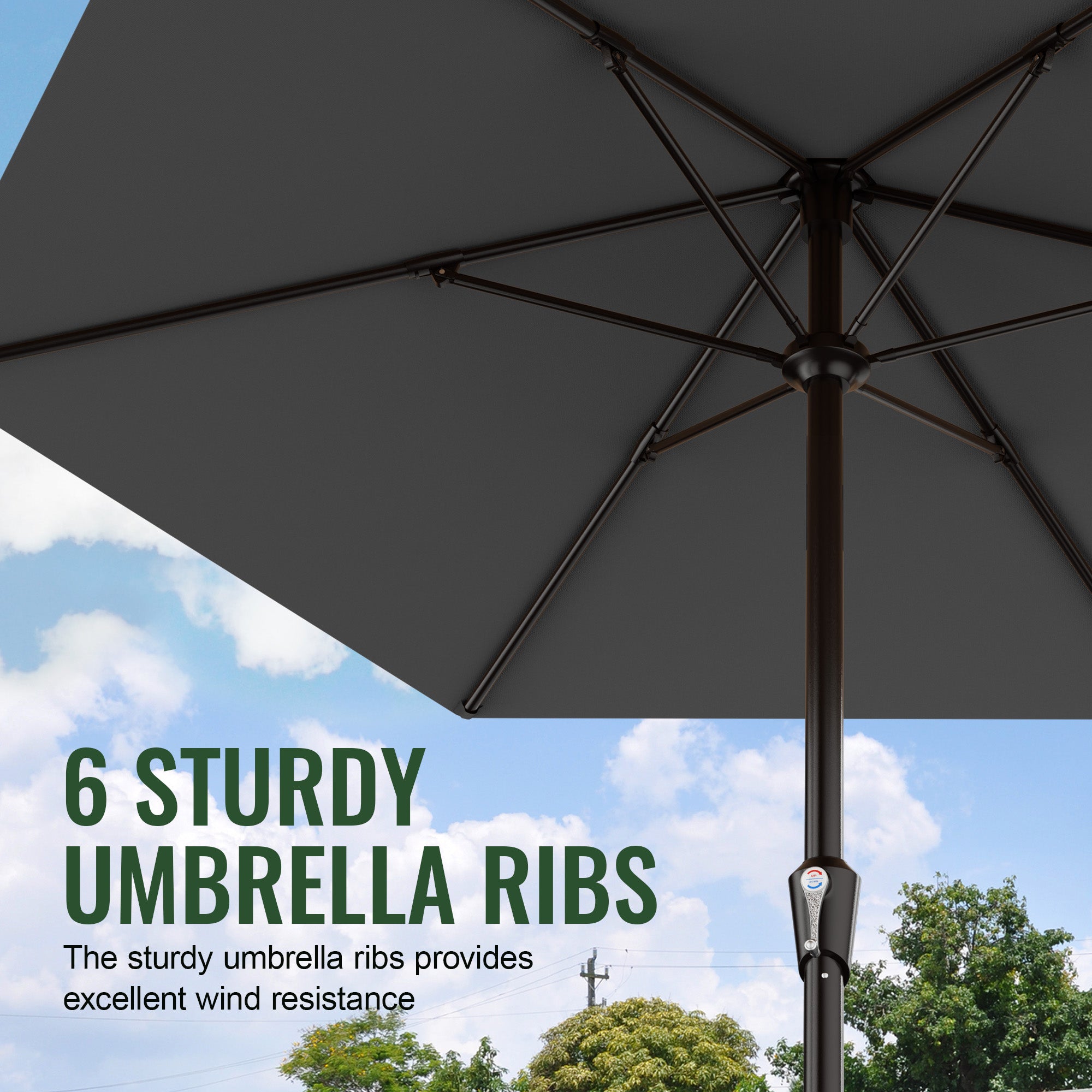 Easthome 9ft Patio Umbrella with Crank Lift System & 6 Sturdy Ribs Waterproof, Patio Table Umbrella Perfect for Poolside, Terrace, Beach and Outdoor Restaurant