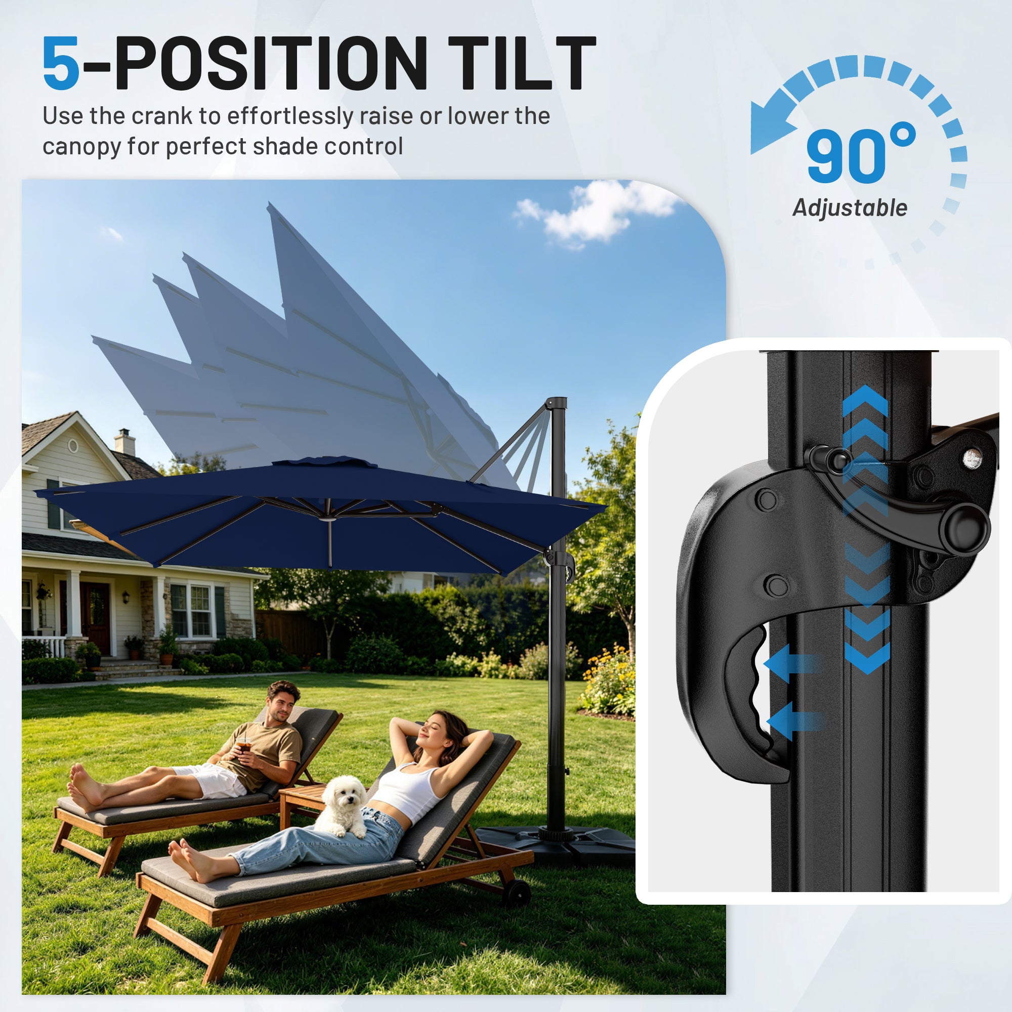 Easthome 10 × 10FT Square Cantilever Patio Umbrella, 360° Rotating Offset Umbrella with Crank, 8 ribs, Outdoor Hanging Roman Umbrella for Garden Deck Backyard