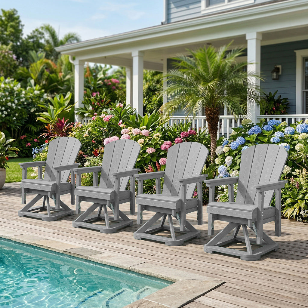 Easthome 360°Swivel Glider Adirondack Chair All-Weather HDPE Outdoor Rocking Chair with Ergonomic Backrest, Outdoor Swivel Rocker for Patio, Porch & Deck