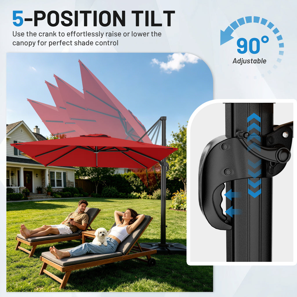 Easthome 10 × 10FT Square Cantilever Patio Umbrella, 360° Rotating Offset Umbrella with Crank, 8 ribs, Outdoor Hanging Roman Umbrella for Garden Deck Backyard