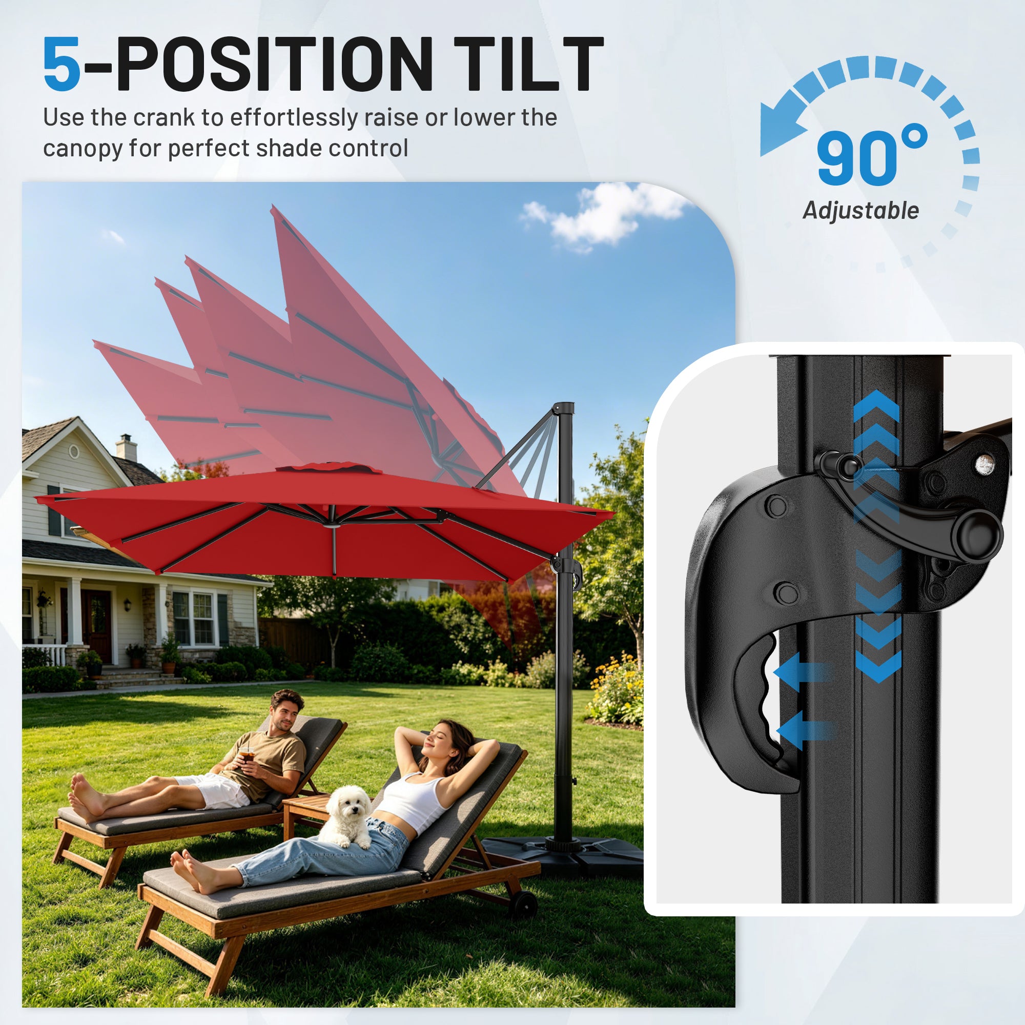 Easthome 10 × 10FT Square Cantilever Patio Umbrella, 360° Rotating Offset Umbrella with Crank, 8 ribs, Outdoor Hanging Roman Umbrella for Garden Deck Backyard