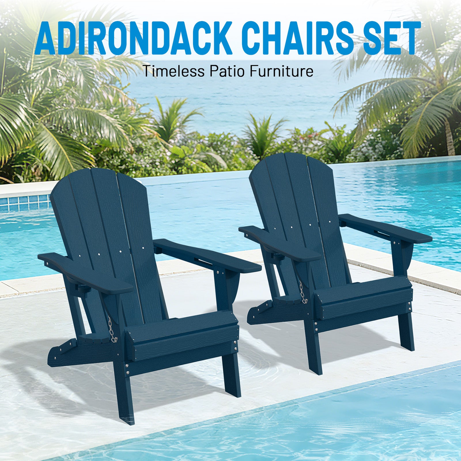 Easthome Adirondack Chair, HDPE All-Weather Outdoor Patio Lounge Chair with Cup Holder & 380lb Capacity for Deck, Garden, Poolside, Backyard