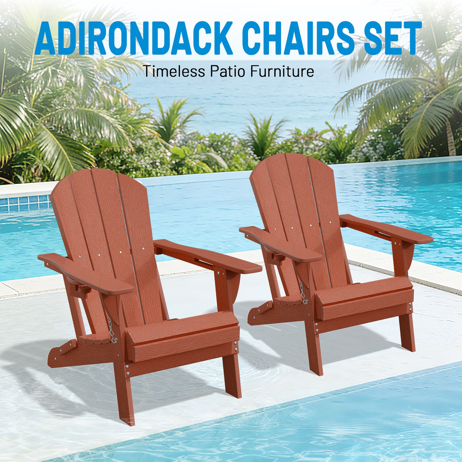 Easthome Adirondack Chair, HDPE All-Weather Outdoor Patio Lounge Chair with Cup Holder & 380lb Capacity for Deck, Garden, Poolside, Backyard