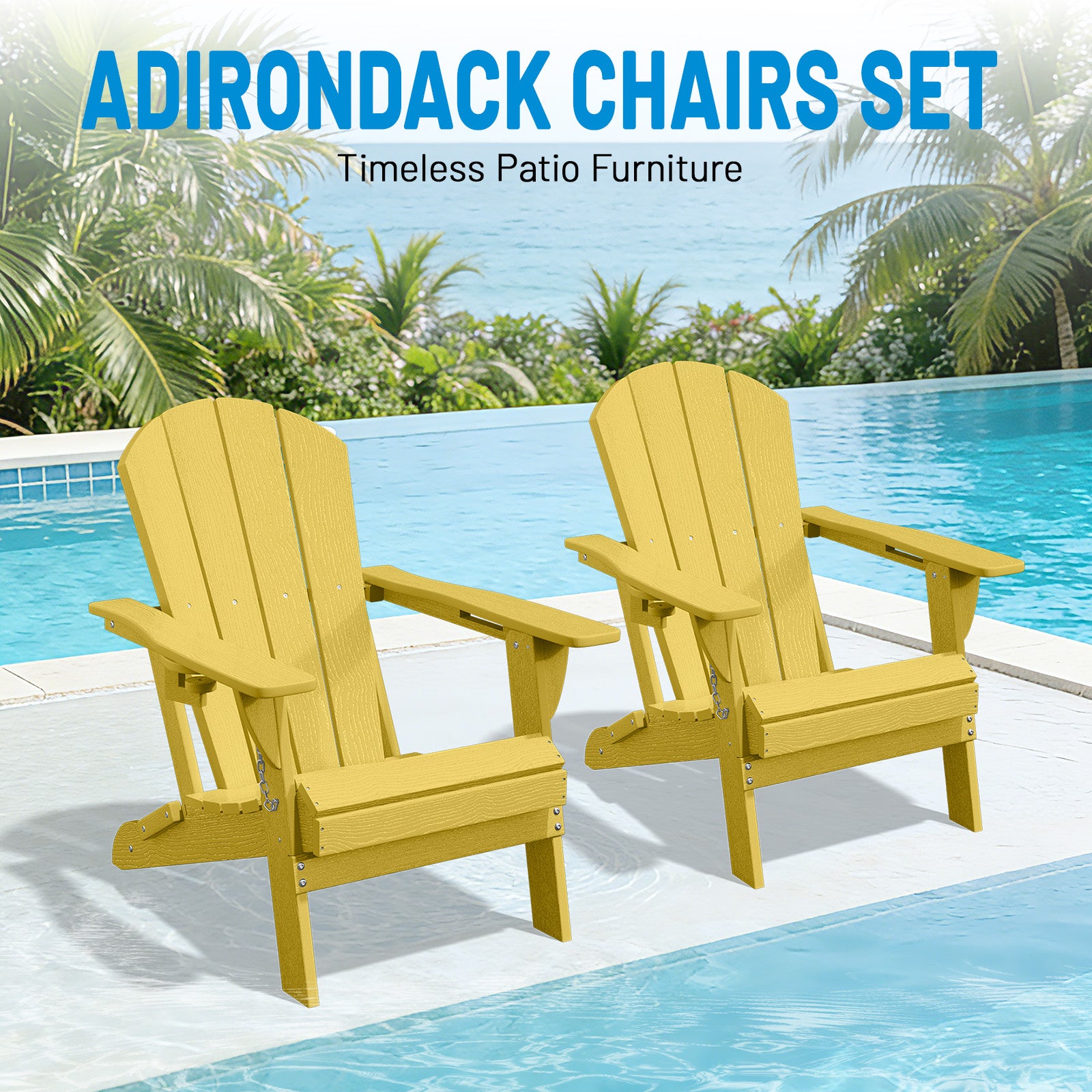 Easthome Adirondack Chair, HDPE All-Weather Outdoor Patio Lounge Chair with Cup Holder & 380lb Capacity for Deck, Garden, Poolside, Backyard