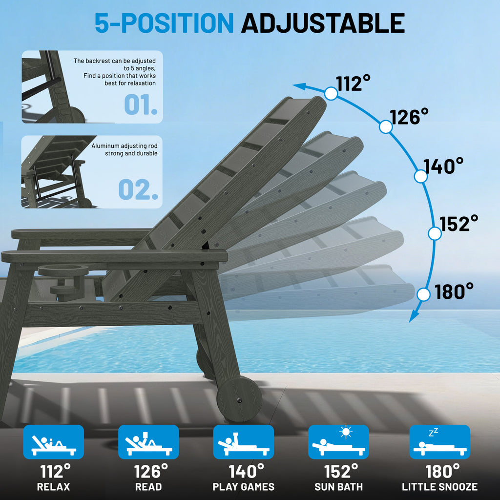 Easthome Adjustable Patio Chaise Lounge, Waterproof & Lightweight Outdoor Recliner for Poolside, Deck, Garden and Backyard
