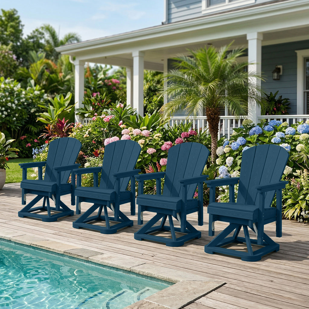 Easthome 360°Swivel Glider Adirondack Chair All-Weather HDPE Outdoor Rocking Chair with Ergonomic Backrest, Outdoor Swivel Rocker for Patio, Porch & Deck