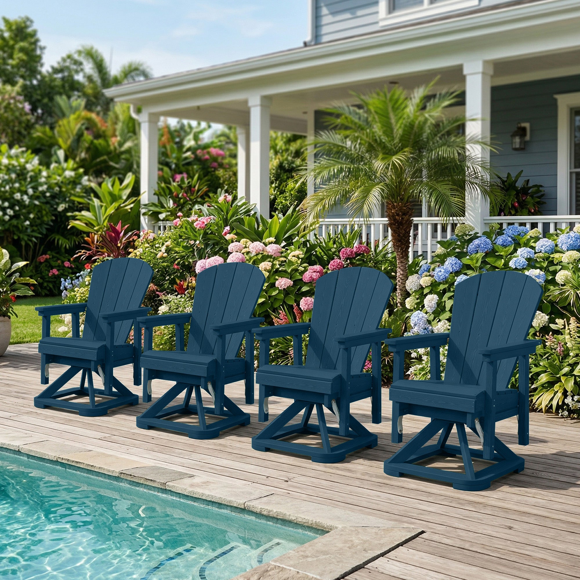 Easthome 360°Swivel Glider Adirondack Chair All-Weather HDPE Outdoor Rocking Chair with Ergonomic Backrest, Outdoor Swivel Rocker for Patio, Porch & Deck