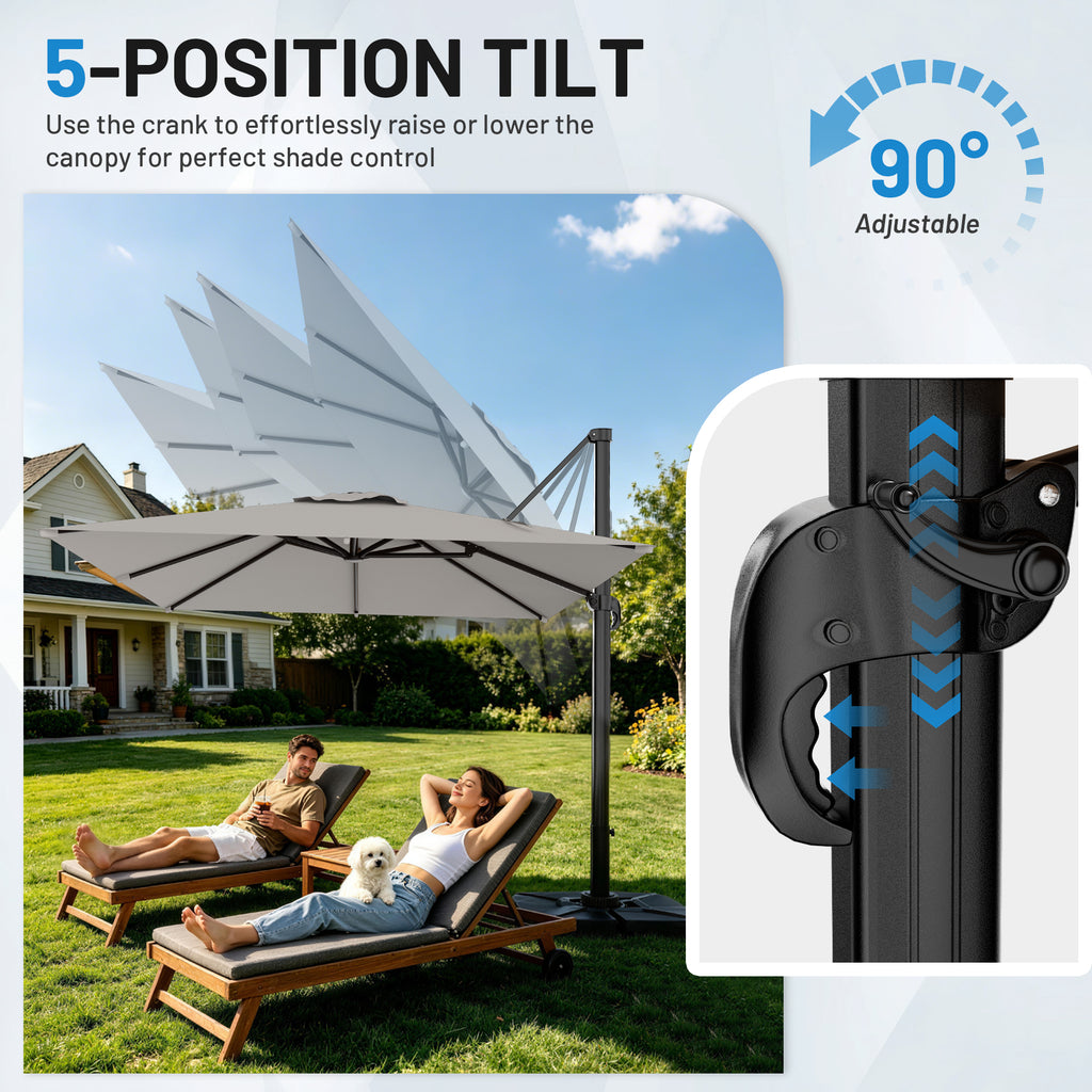 Easthome 10 × 10FT Square Cantilever Patio Umbrella, 360° Rotating Offset Umbrella with Crank, 8 ribs, Outdoor Hanging Roman Umbrella for Garden Deck Backyard