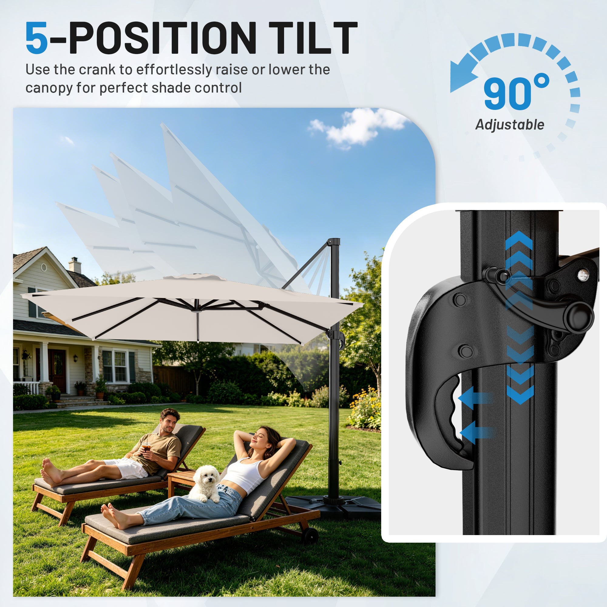 Easthome 10 × 10FT Square Cantilever Patio Umbrella, 360° Rotating Offset Umbrella with Crank, 8 ribs, Outdoor Hanging Roman Umbrella for Garden Deck Backyard