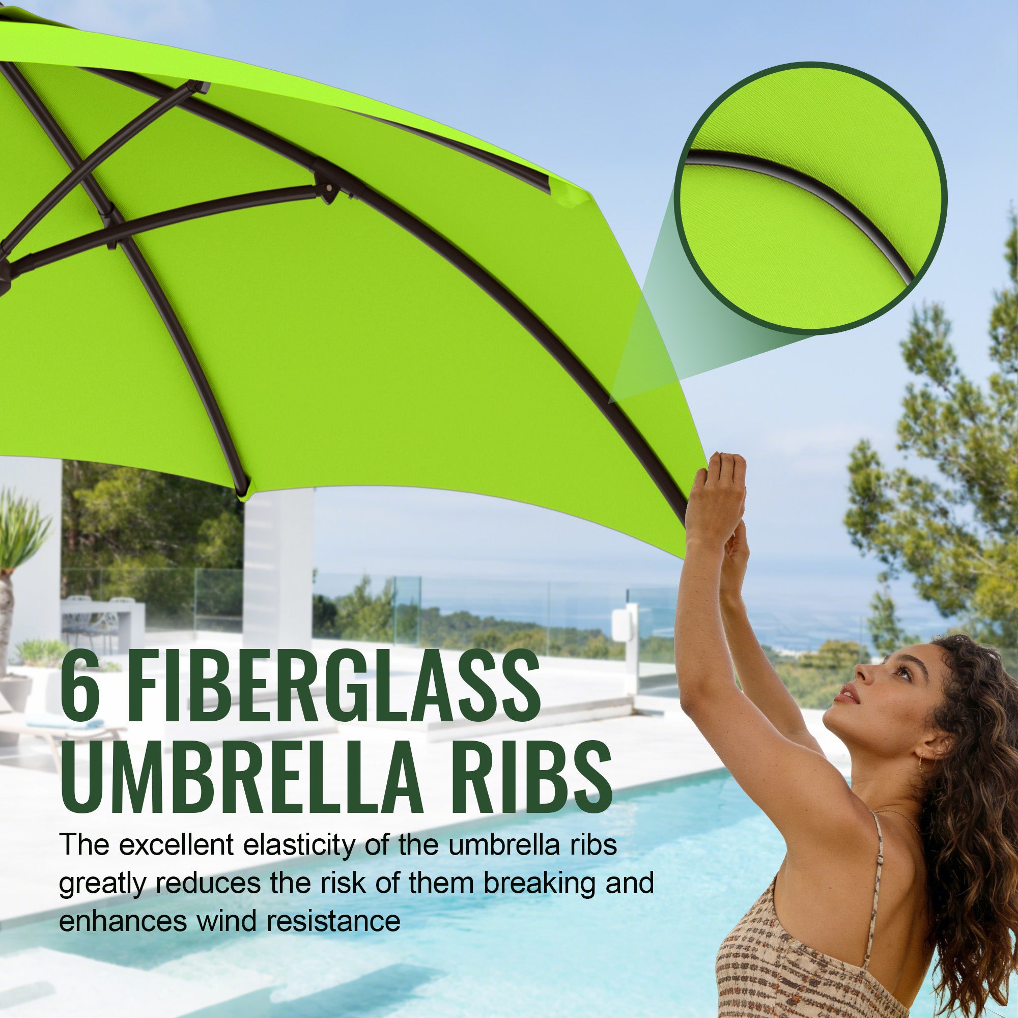 Easthome 7.5' Patio Umbrella Outdoor Table Market Umbrella with Smooth Crank handle, 6 Ribs, Backyard, Poolside, Garden
