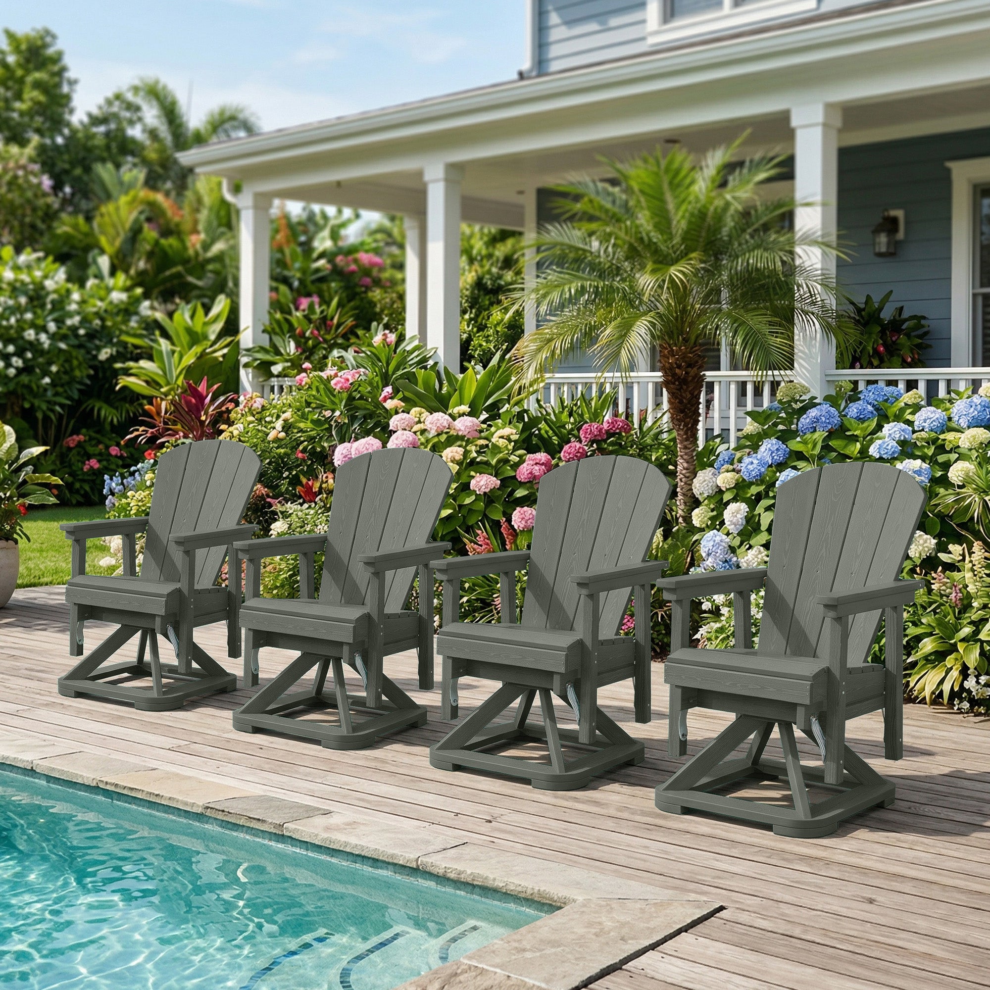 Easthome 360°Swivel Glider Adirondack Chair All-Weather HDPE Outdoor Rocking Chair with Ergonomic Backrest, Outdoor Swivel Rocker for Patio, Porch & Deck