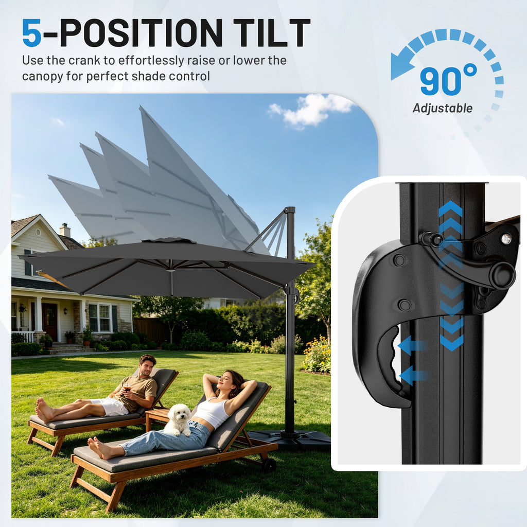 Easthome 10 × 10FT Square Cantilever Patio Umbrella, 360° Rotating Offset Umbrella with Crank, 8 ribs, Outdoor Hanging Roman Umbrella for Garden Deck Backyard