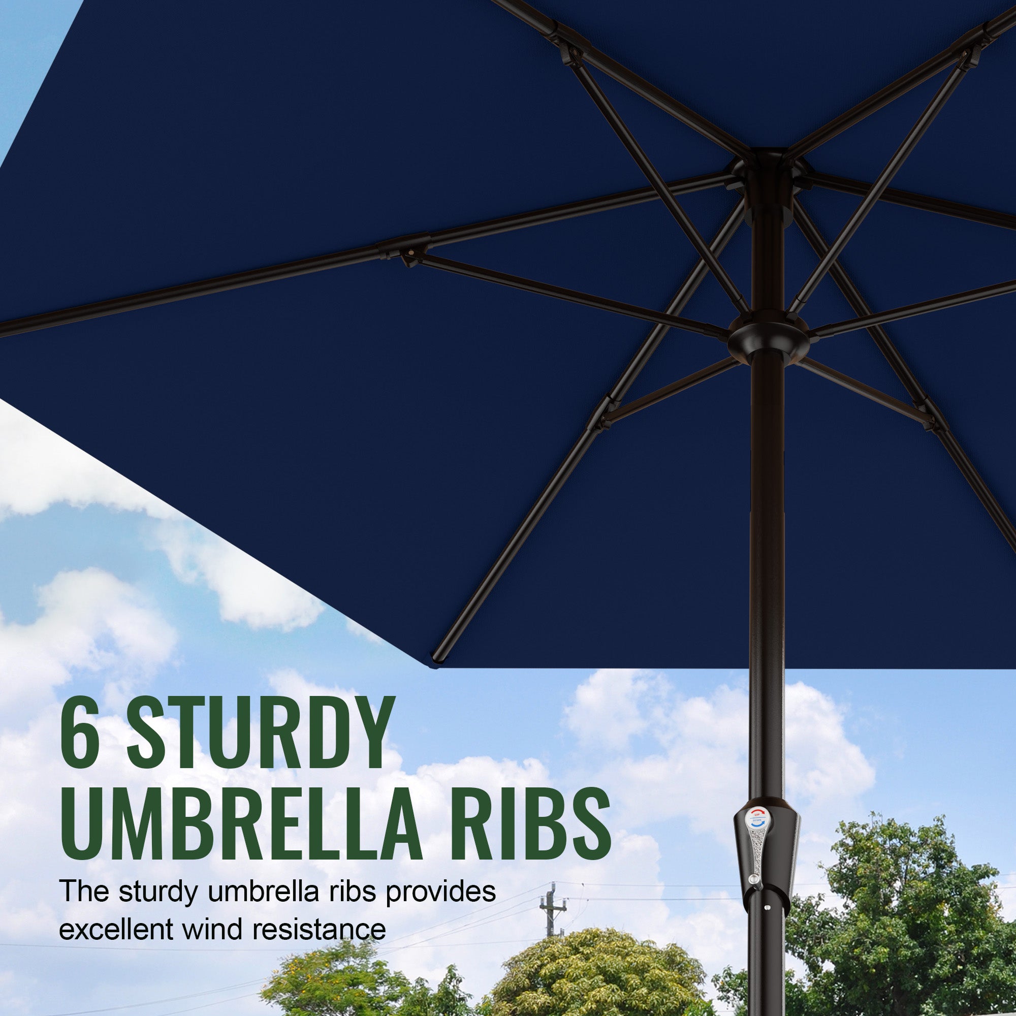 Easthome 9ft Patio Umbrella with Crank Lift System & 6 Sturdy Ribs Waterproof, Patio Table Umbrella Perfect for Poolside, Terrace, Beach and Outdoor Restaurant